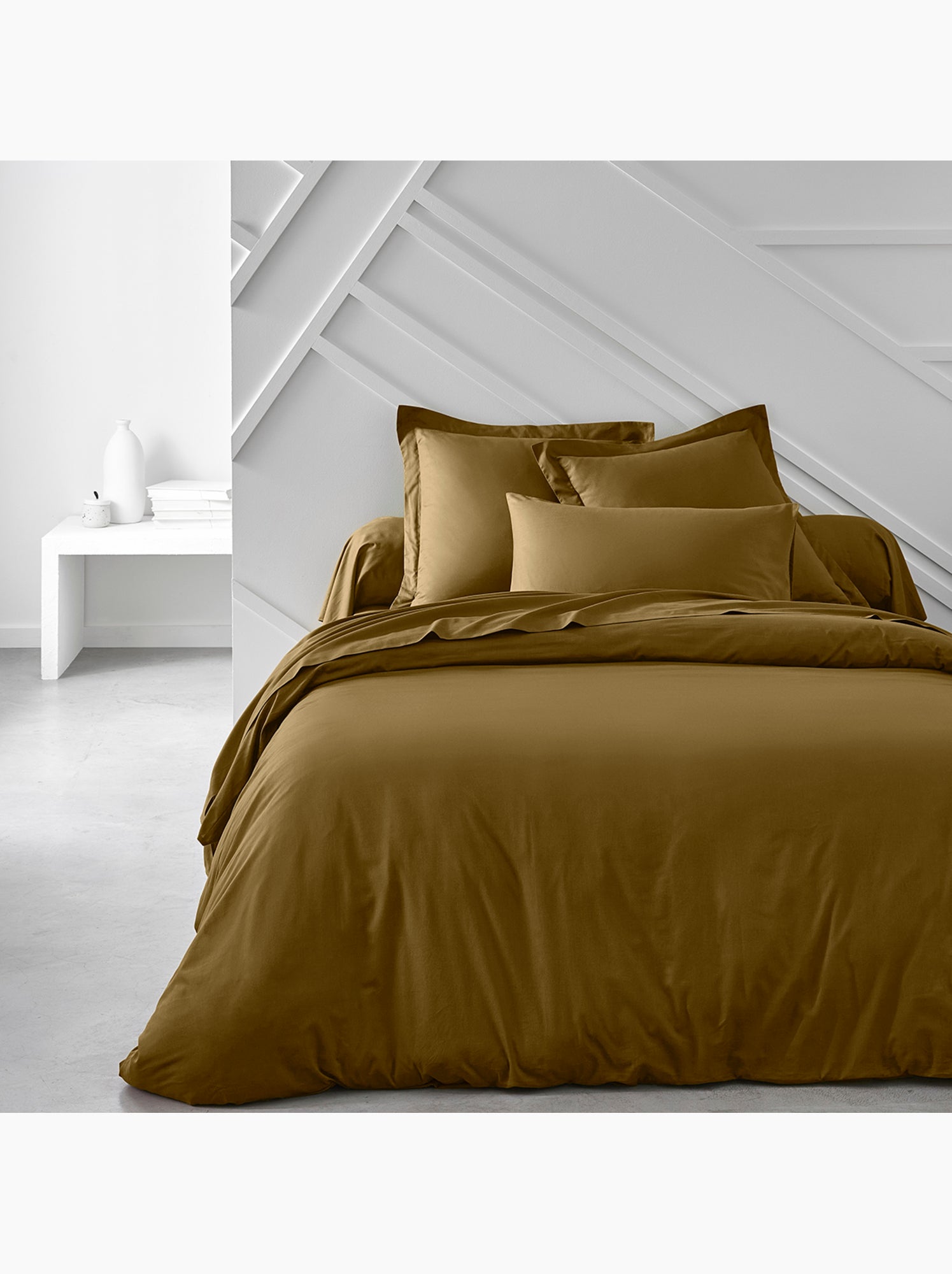 Drap housse Jersey 2 personnes uni ESSENTIAL - Bronze