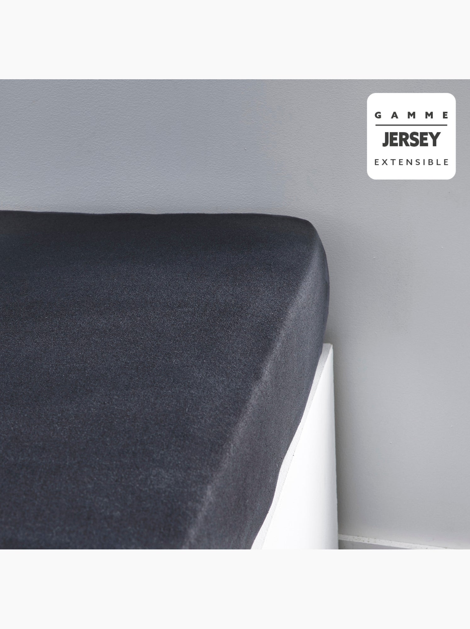 Drap housse Jersey 2 personnes uni ESSENTIAL - gris anthracite