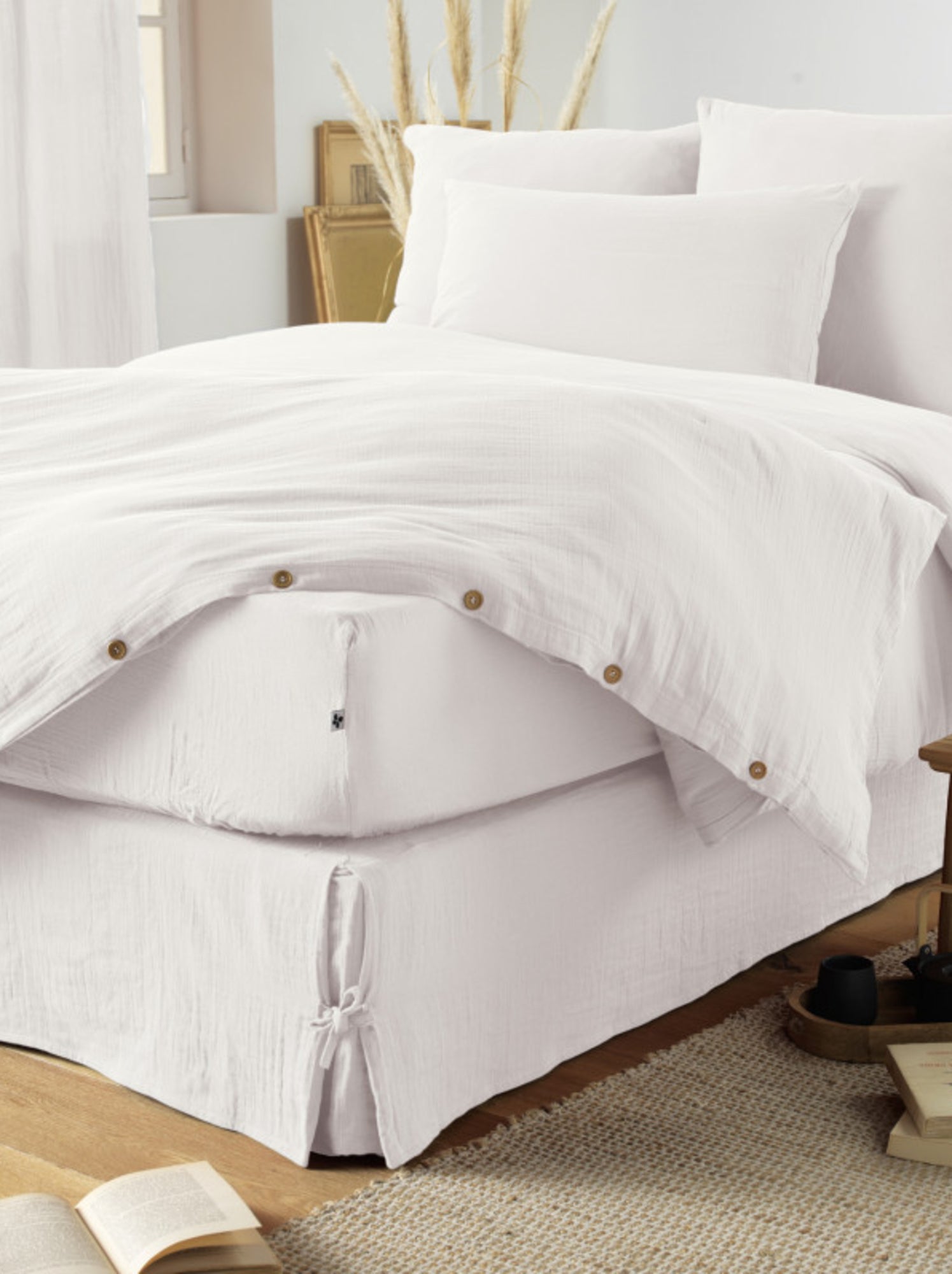 Drap housse - L'effet papillon - 100% gaze de coton 125 gr/m² - Blanc Perlé