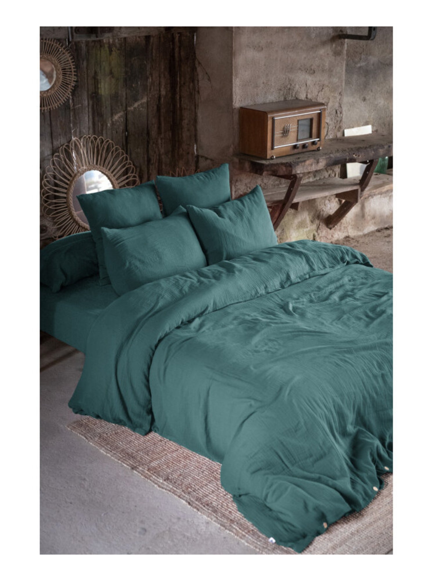 Drap housse - L'effet papillon - 100% gaze de coton 125 gr/m² - Bleu canard