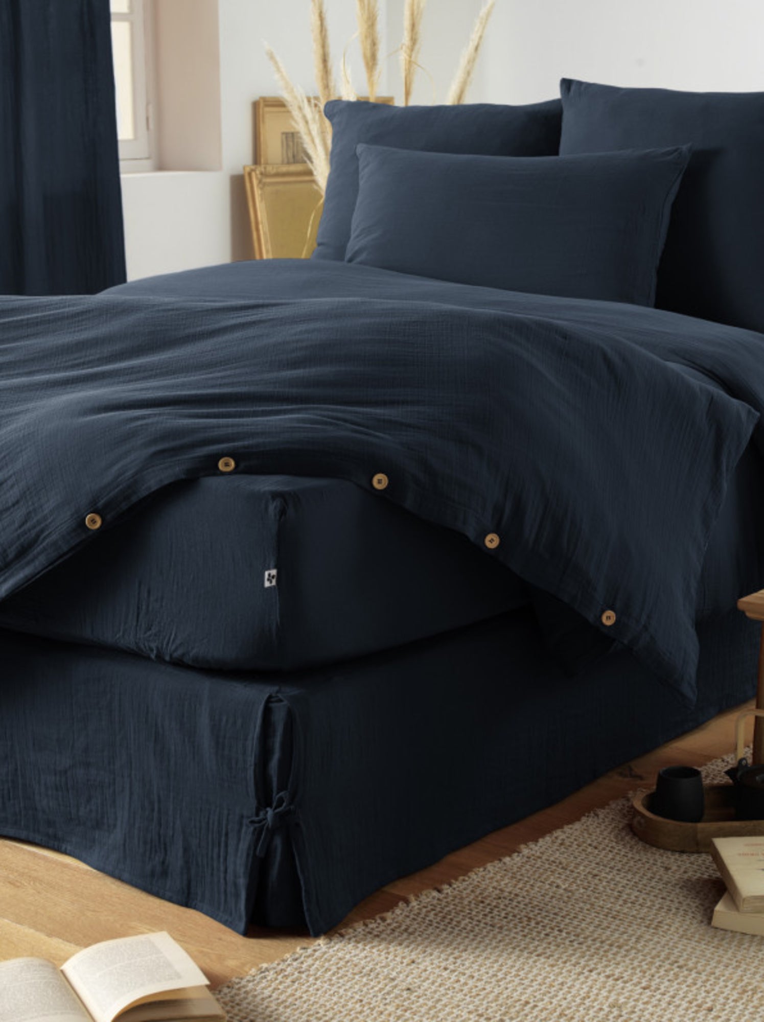 Drap housse - L'effet papillon - 100% gaze de coton 125 gr/m² - Bleu nuit