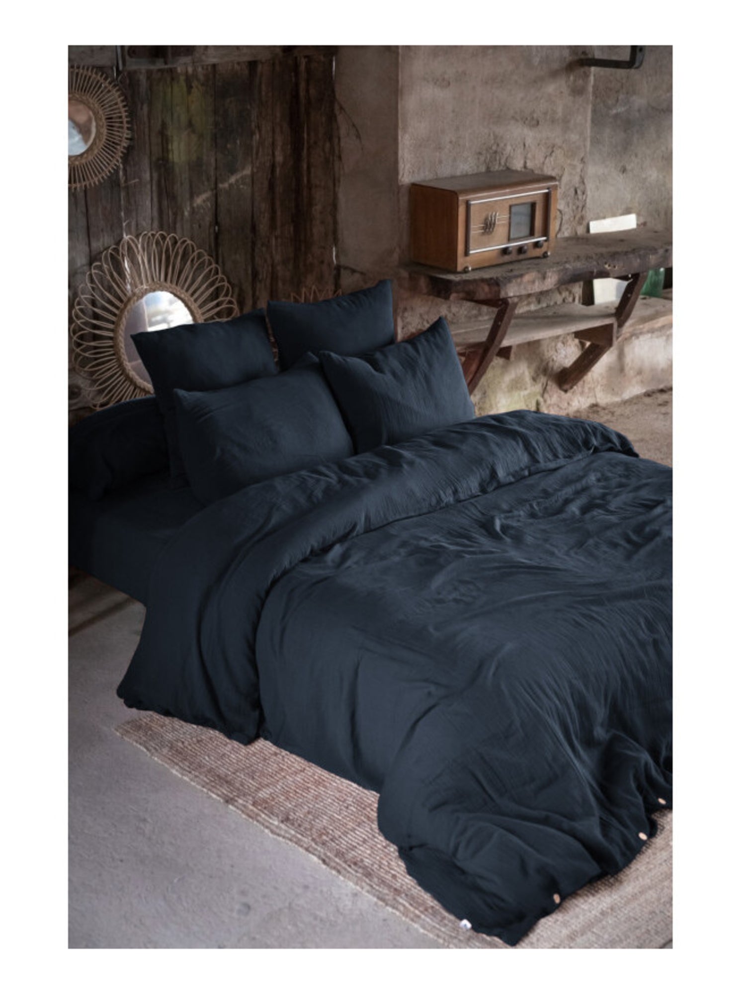 Drap housse - L'effet papillon - 100% gaze de coton 125 gr/m² - Bleu nuit