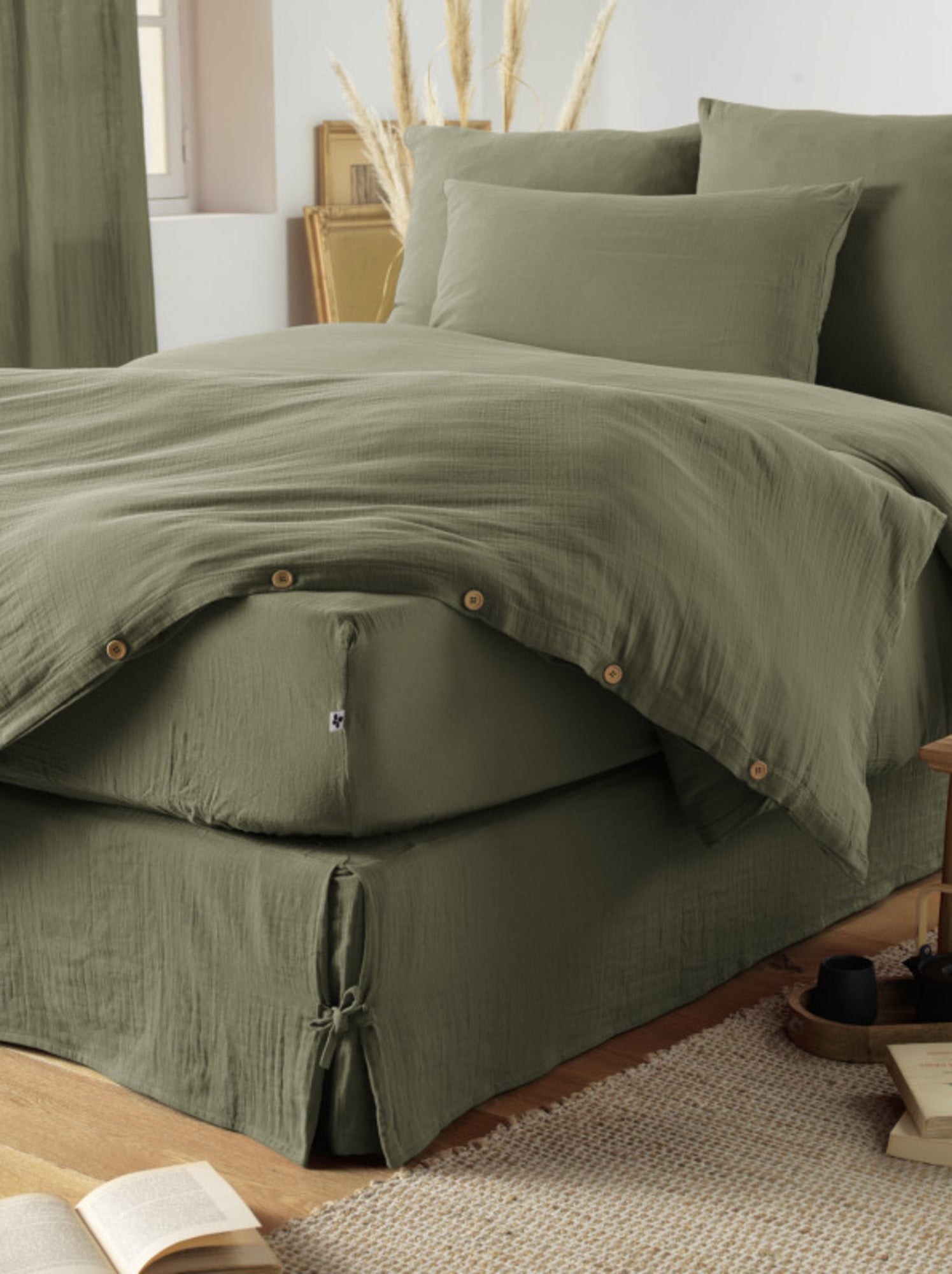 Drap housse - L'effet papillon - 100% gaze de coton 125 gr/m² - Camel