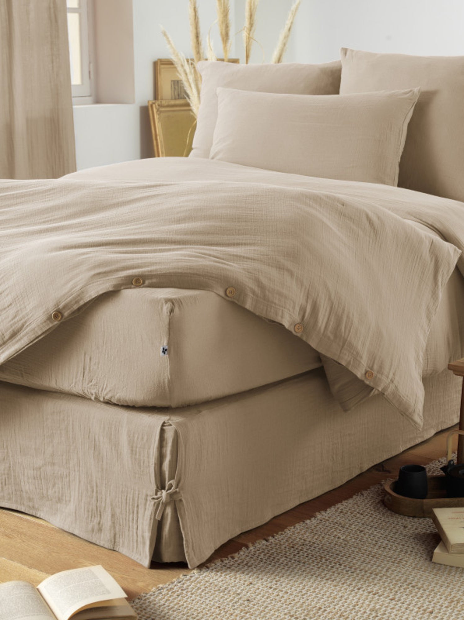 Drap housse - L'effet papillon - 100% gaze de coton 125 gr/m² - Marron clair