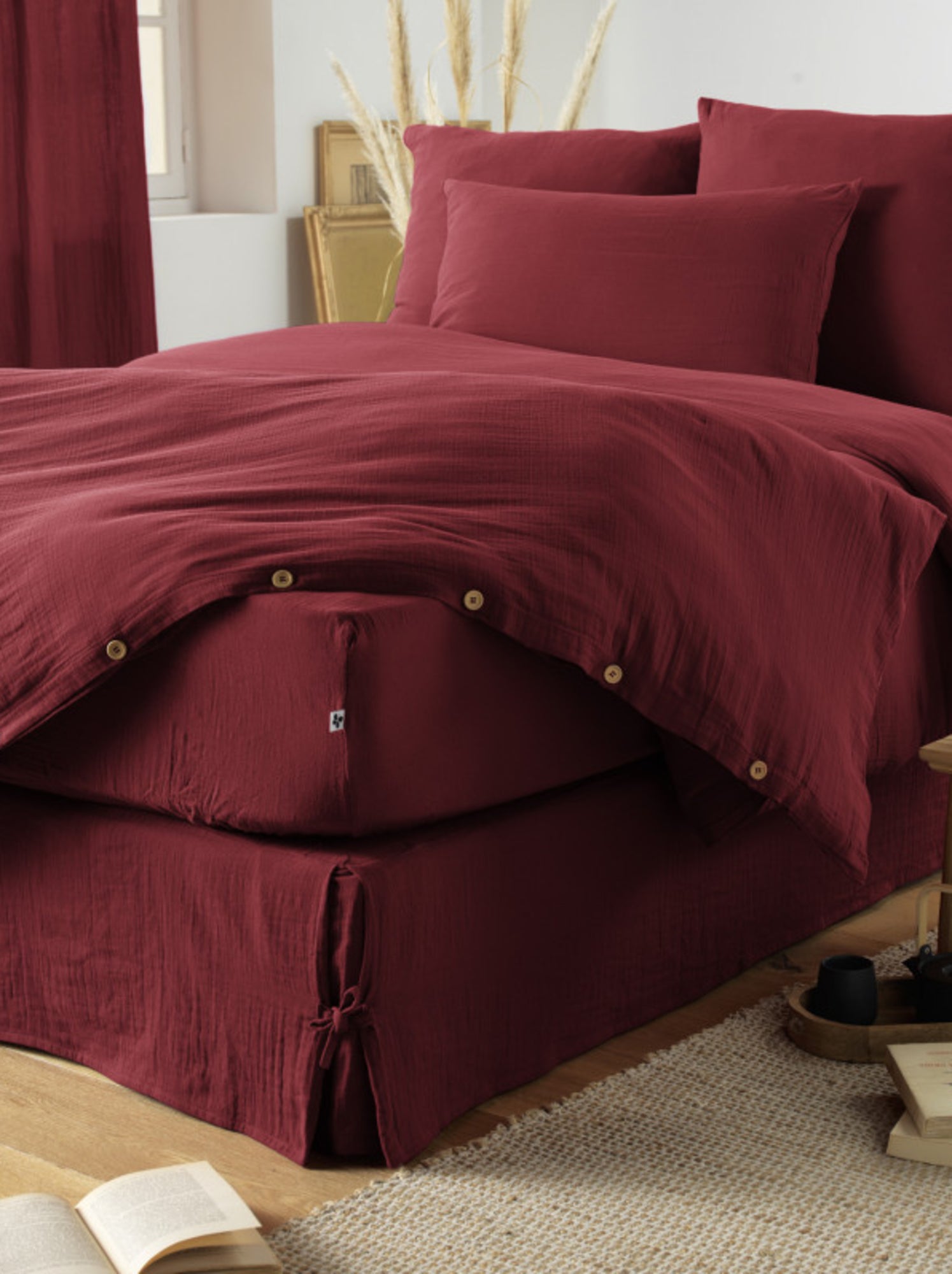 Drap housse - L'effet papillon - 100% gaze de coton 125 gr/m² - Noir Bordeaux