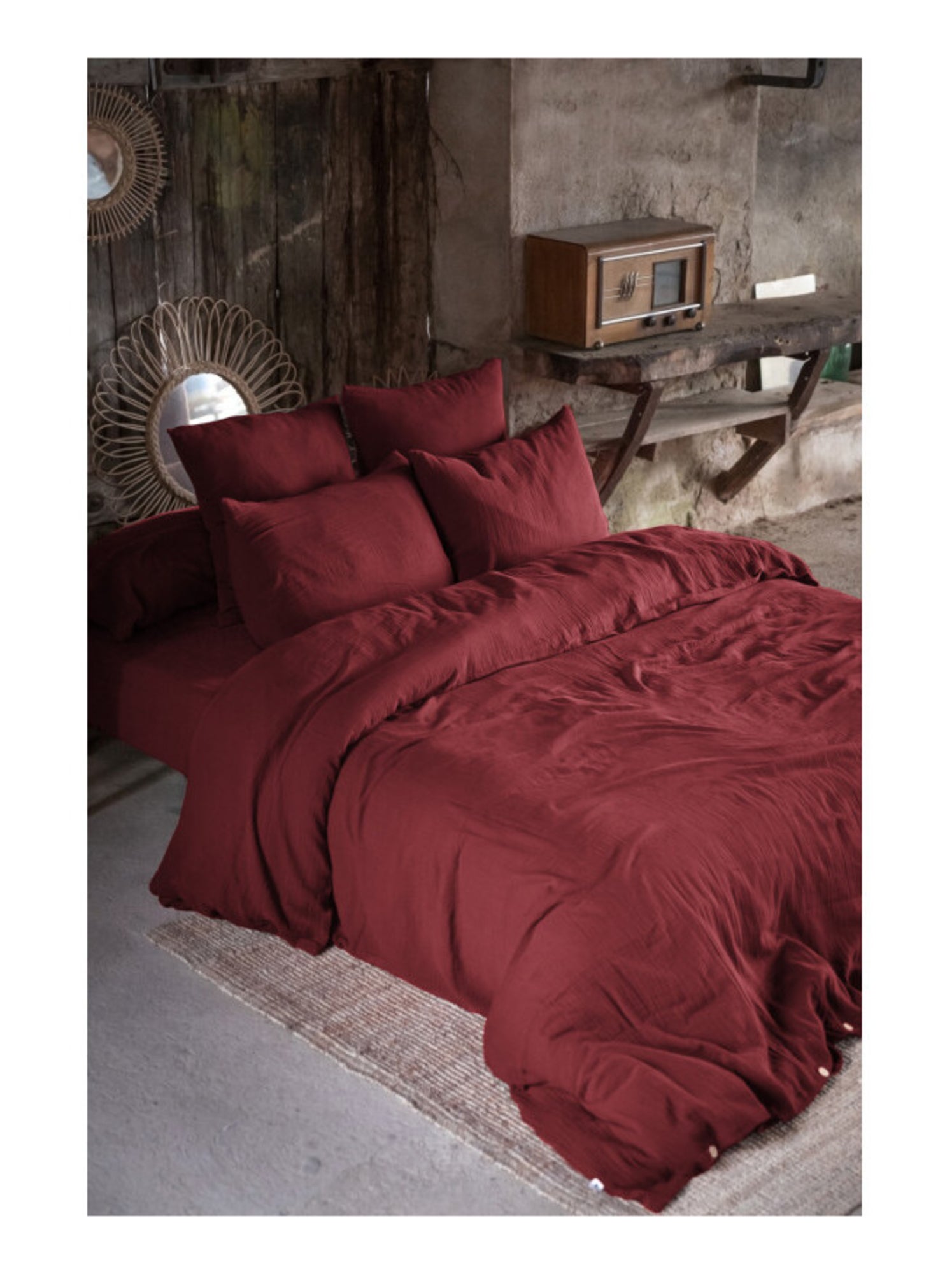 Drap housse - L'effet papillon - 100% gaze de coton 125 gr/m² - Noir Bordeaux