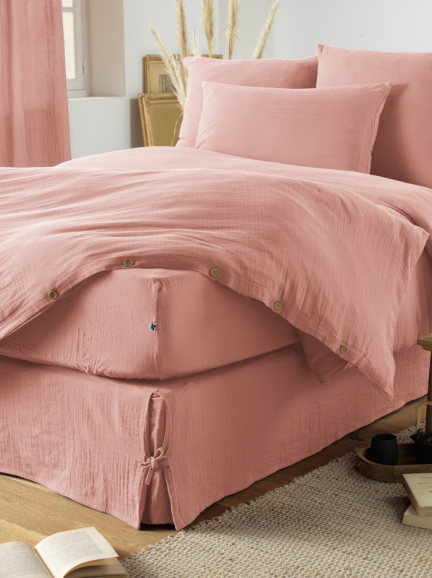 Drap housse - L'effet papillon - 100% gaze de coton 125 gr/m² - Peche