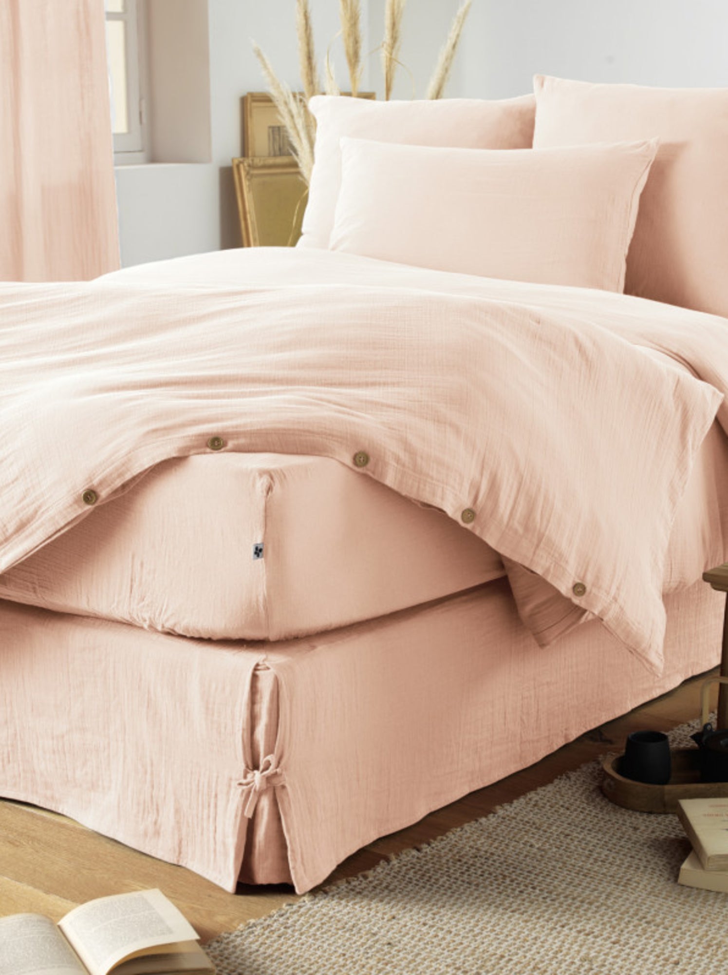 Drap housse - L'effet papillon - 100% gaze de coton 125 gr/m² - Rose clair