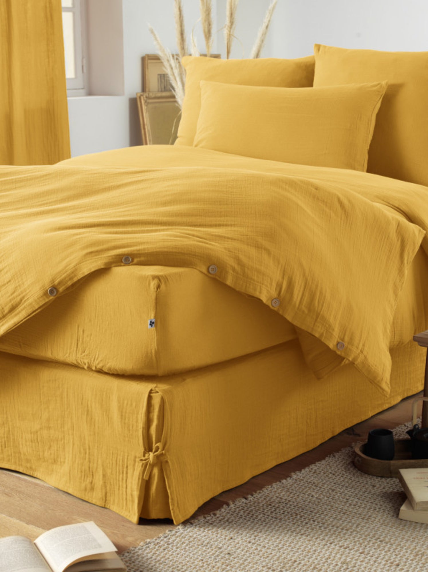 Drap housse - L'effet papillon - 100% gaze de coton 125 gr/m² - Safran