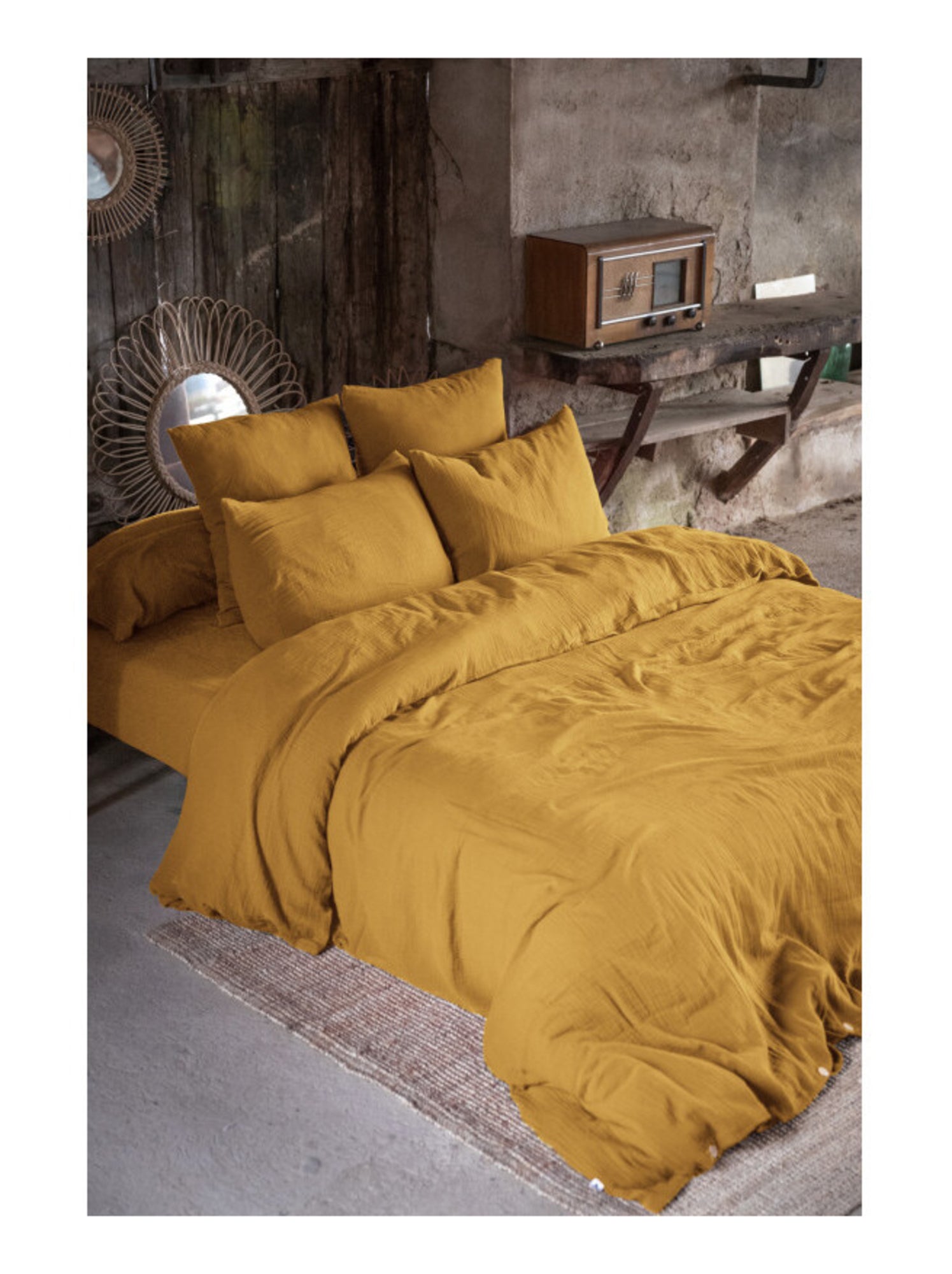 Drap housse - L'effet papillon - 100% gaze de coton 125 gr/m² - Safran
