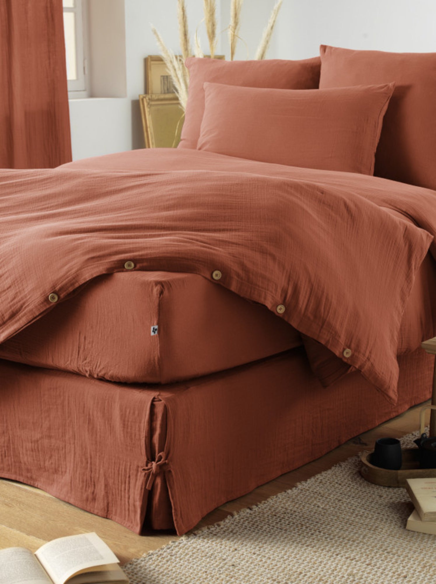 Drap housse - L'effet papillon - 100% gaze de coton 125 gr/m² - Terracotta