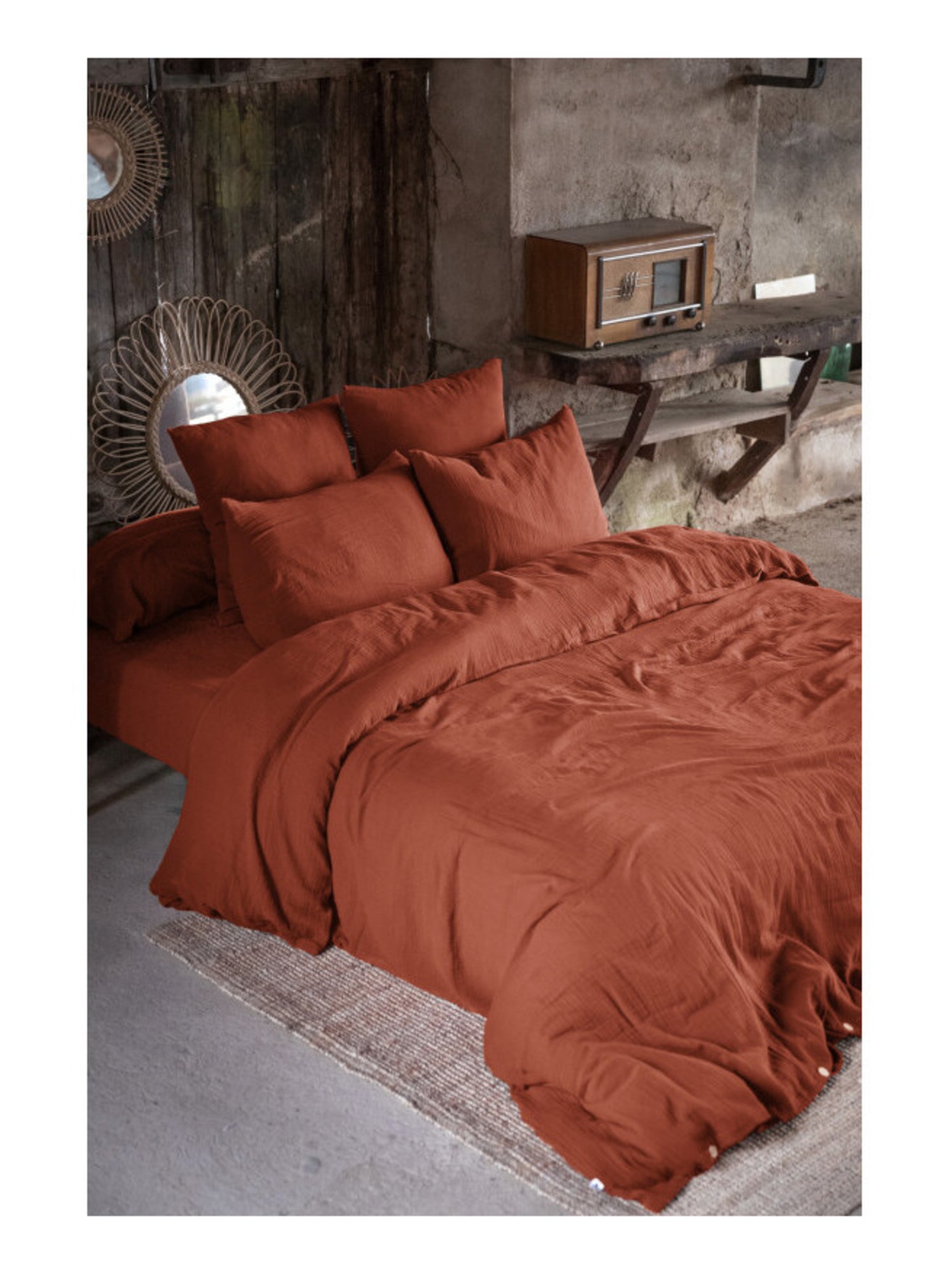 Drap housse - L'effet papillon - 100% gaze de coton 125 gr/m² - Terracotta