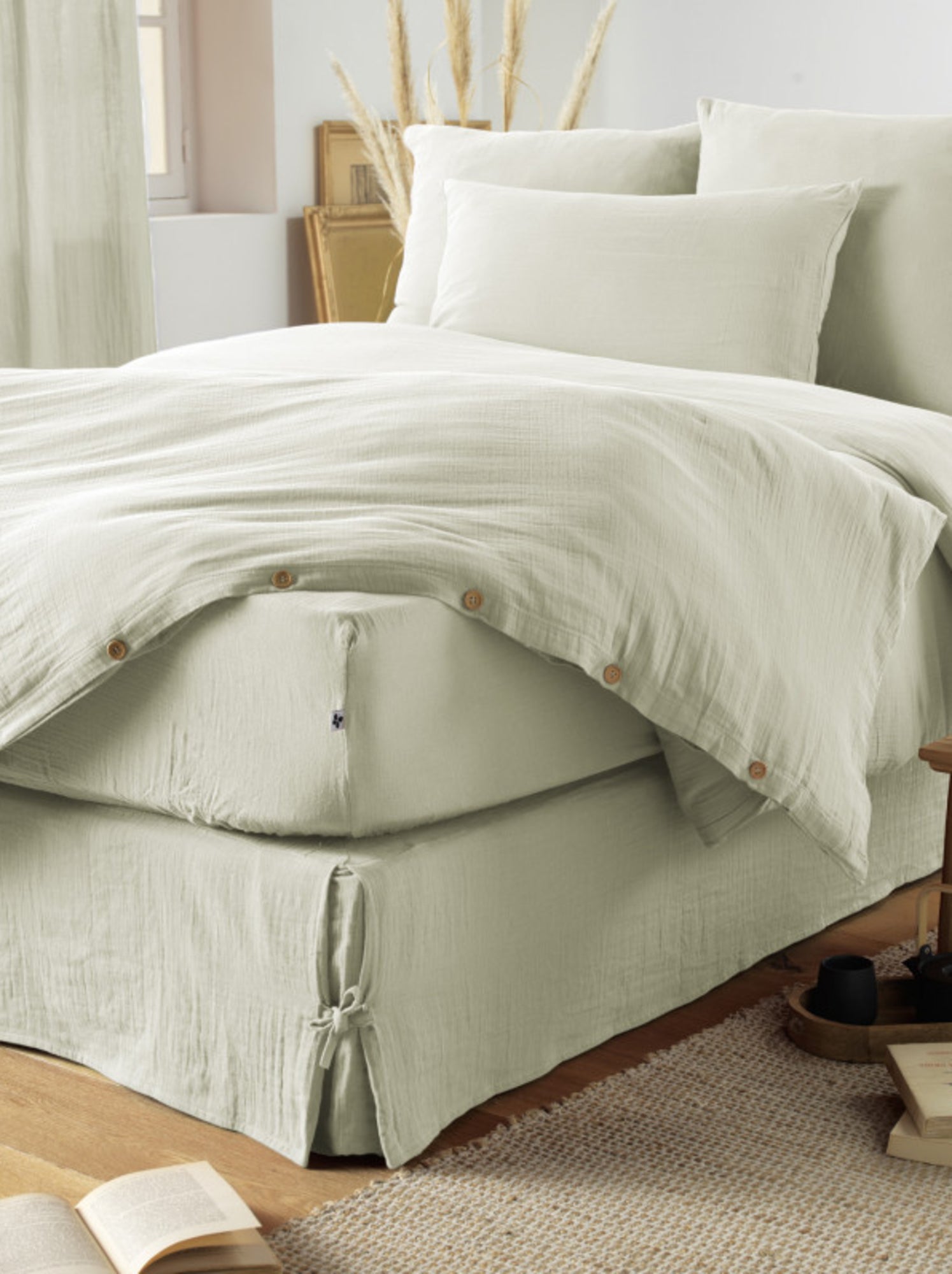 Drap housse - L'effet papillon - 100% gaze de coton 125 gr/m² - Vert d'eau