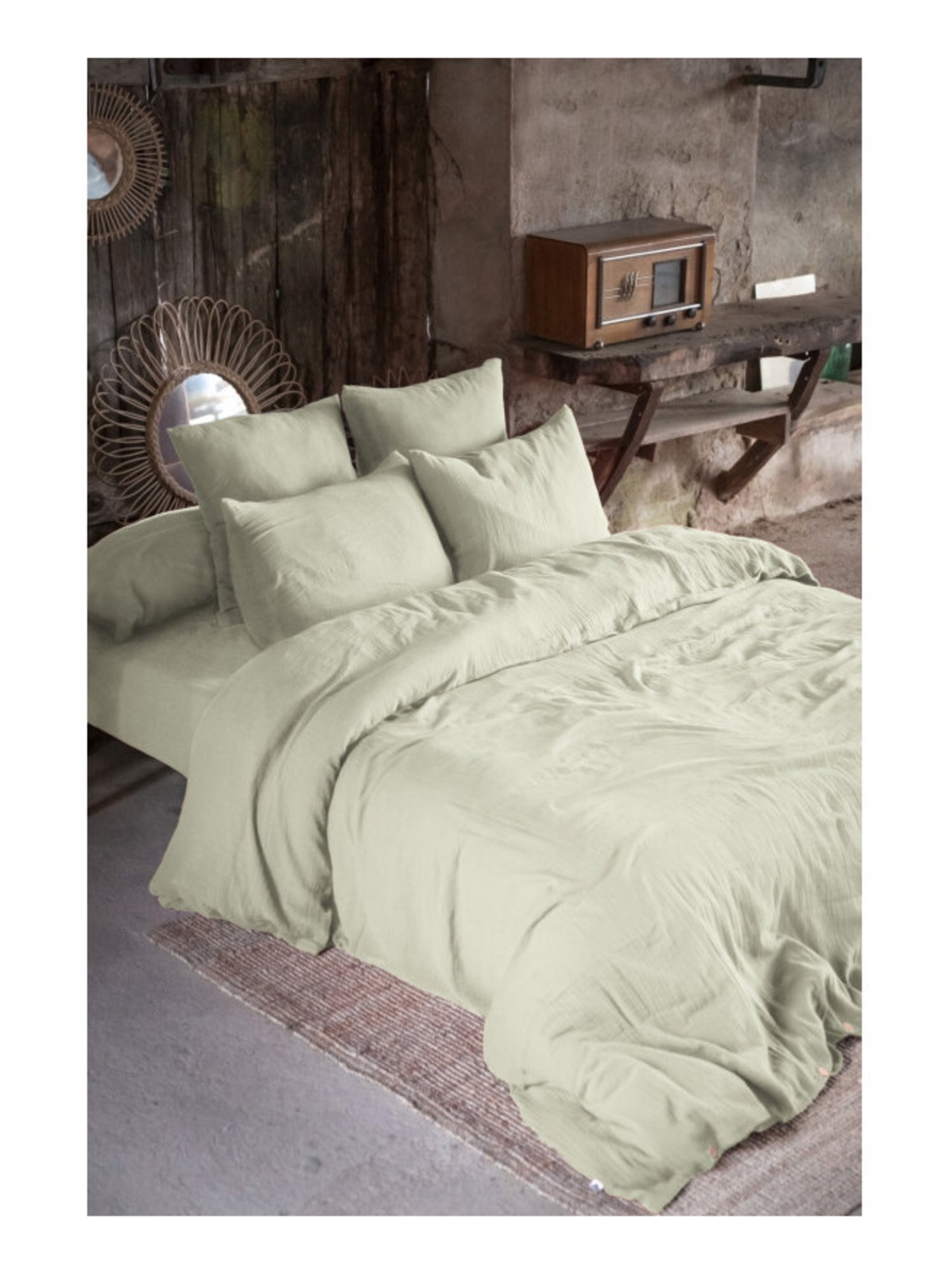 Drap housse - L'effet papillon - 100% gaze de coton 125 gr/m² - Vert d'eau