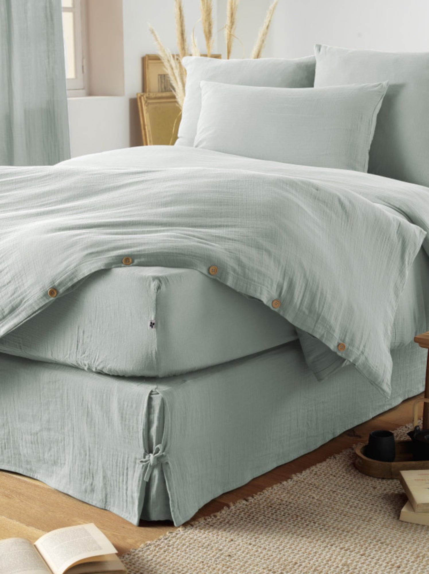 Drap housse - L'effet papillon - 100% gaze de coton 125 gr/m² - Vert tilleul
