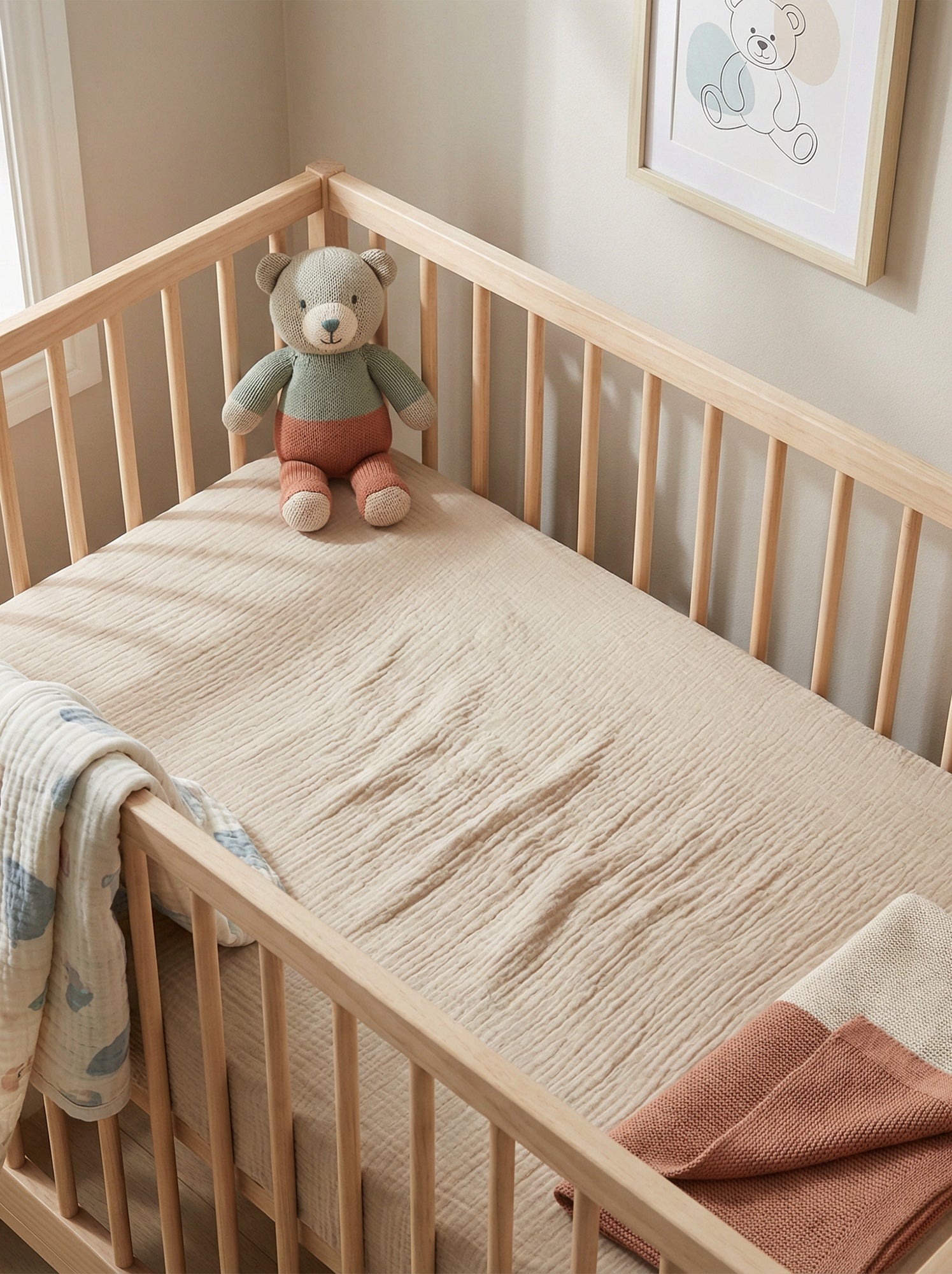 Drap housse lit bébé 70 x 140 en double gaze de coton - Kiabi Home - Beige