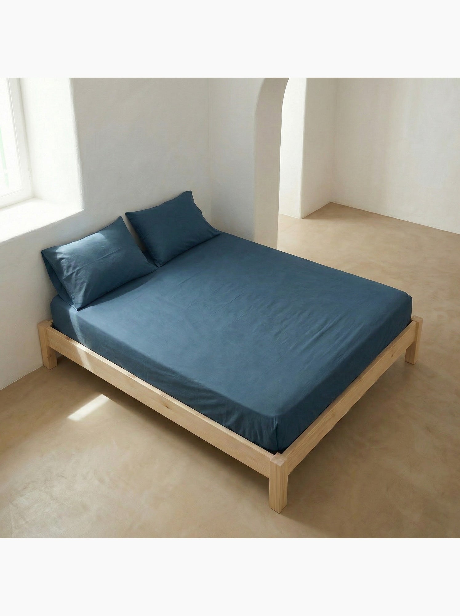 Drap-housse uni 100 % coton, pour matelas jusqu’à 30 cm de hauteur - Gamusi. - Bleu