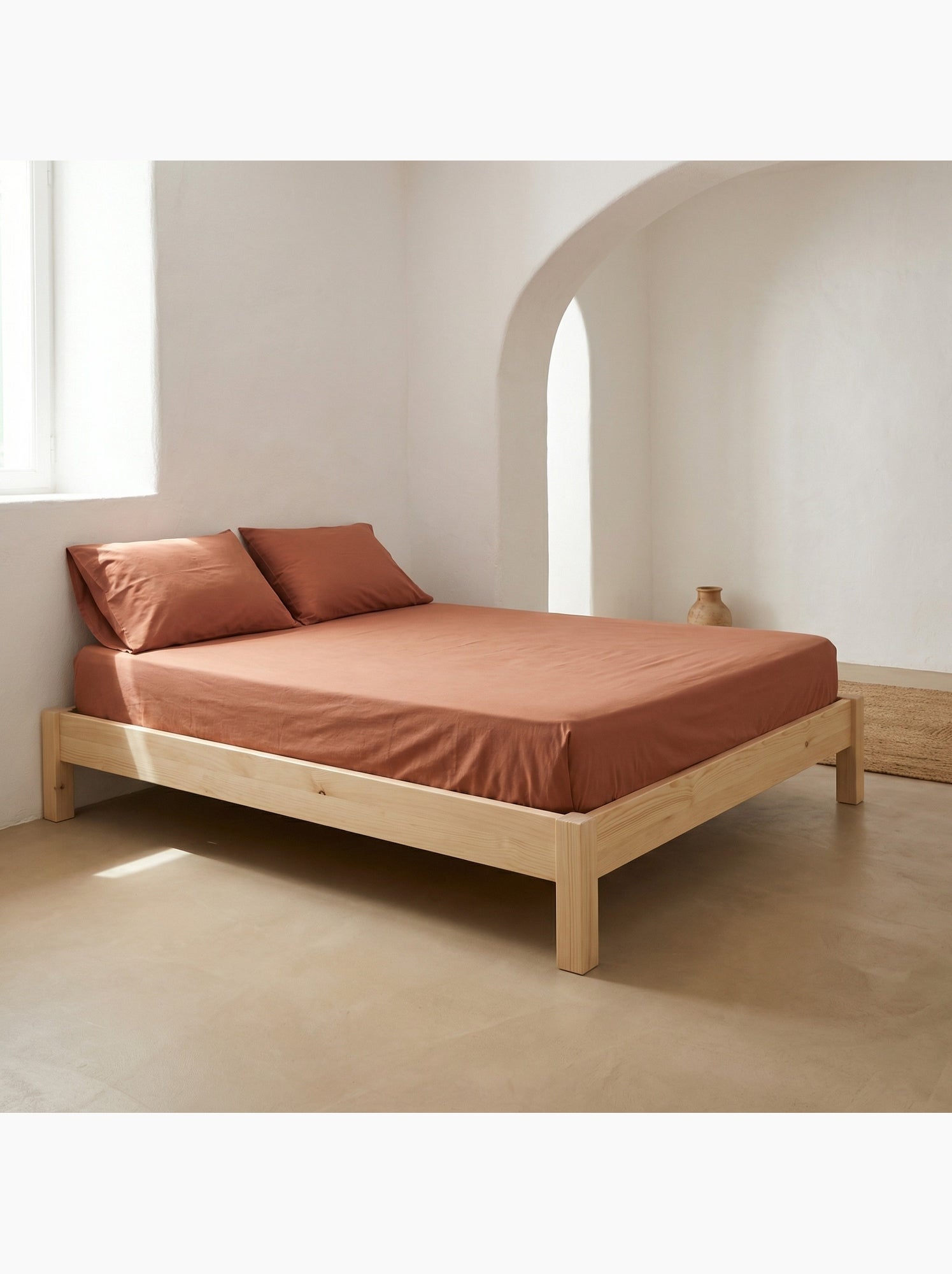 Drap-housse uni 100 % coton, pour matelas jusqu’à 30 cm de hauteur - Gamusi. - Brique