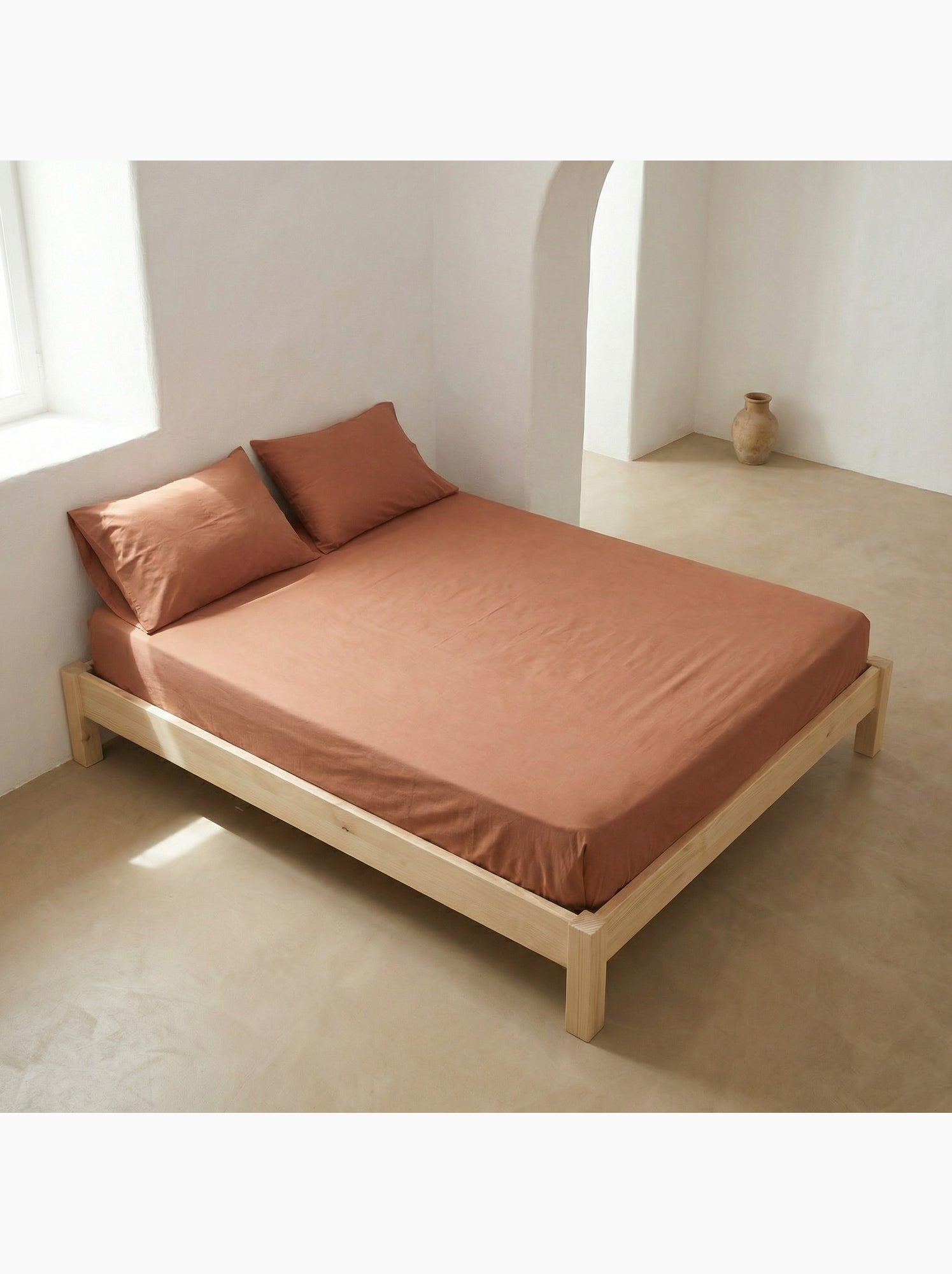 Drap-housse uni 100 % coton, pour matelas jusqu’à 30 cm de hauteur - Gamusi. - Brique