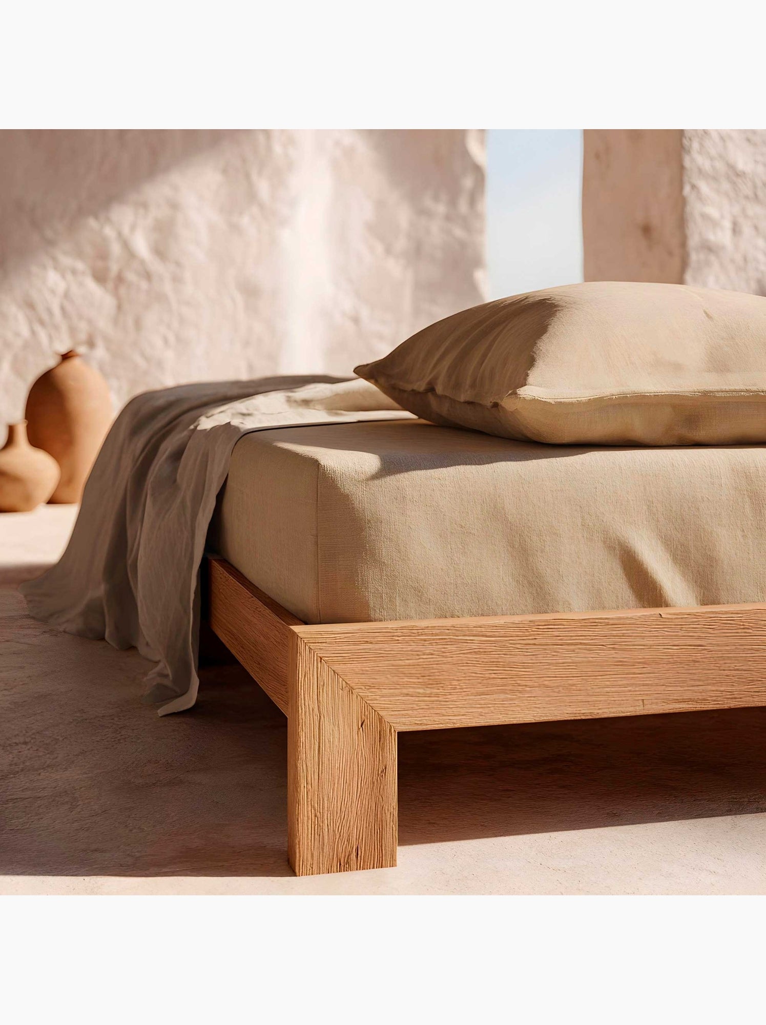 Drap-housse uni 100 % coton, pour matelas jusqu’à 30 cm de hauteur - Gamusi. - Ocre