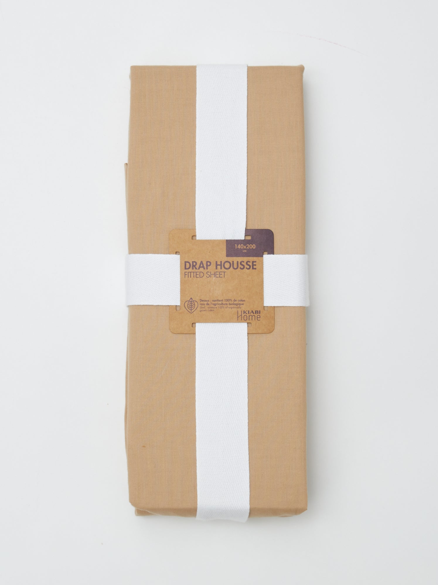 Drap housse uni 140 x 200 cm en coton - Beige