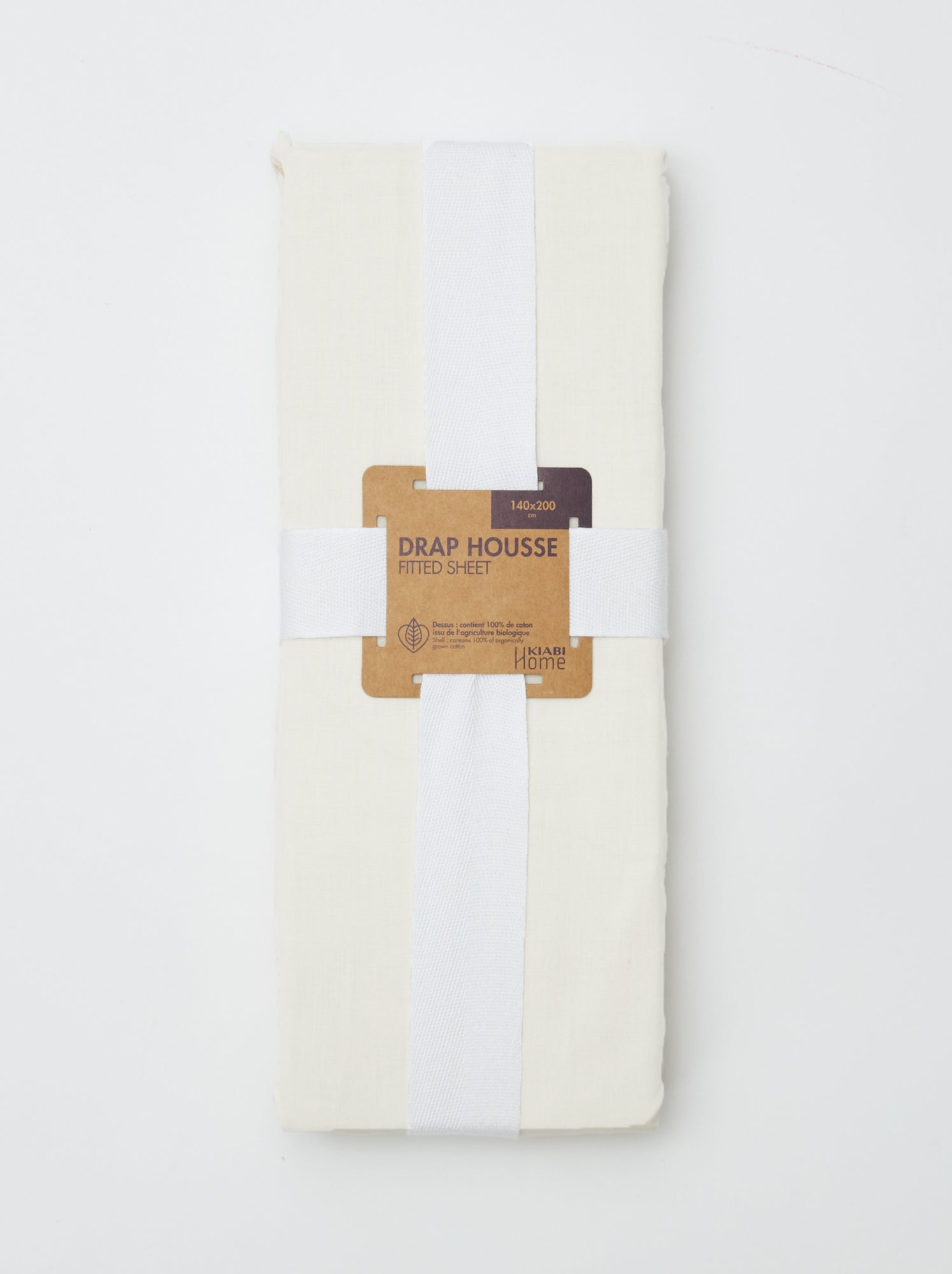 Drap housse uni 140 x 200 cm en coton - Blanc cassé