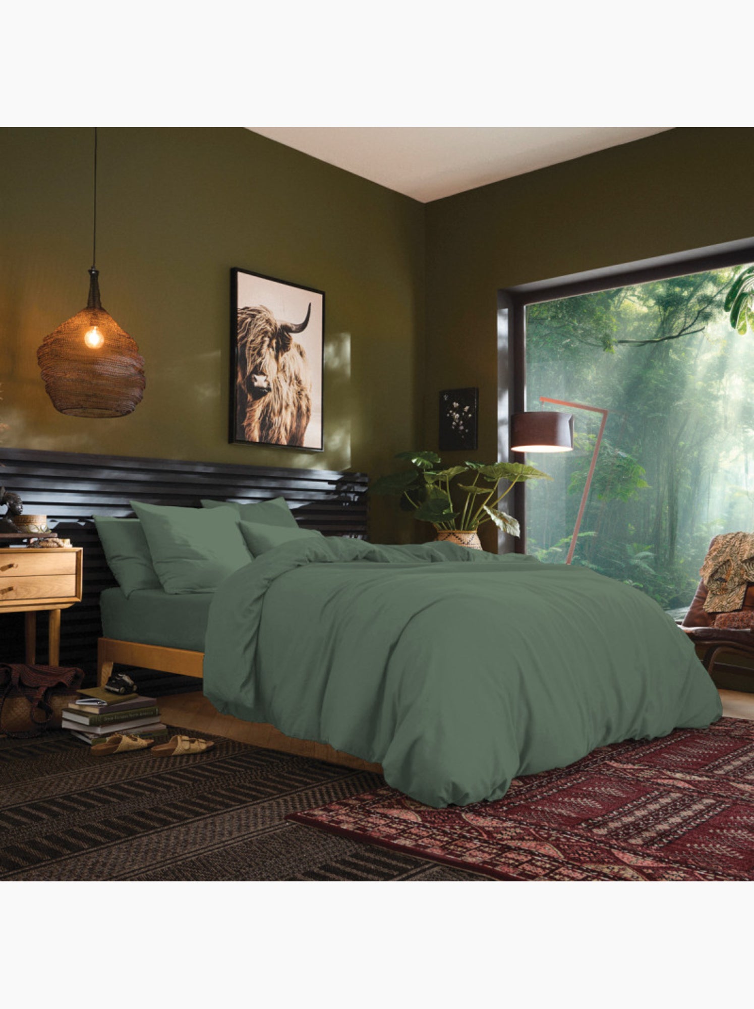 Drap housse - Coton Pur - 100 % Coton 57 Fils/cm² - Vert chèvrefeuille