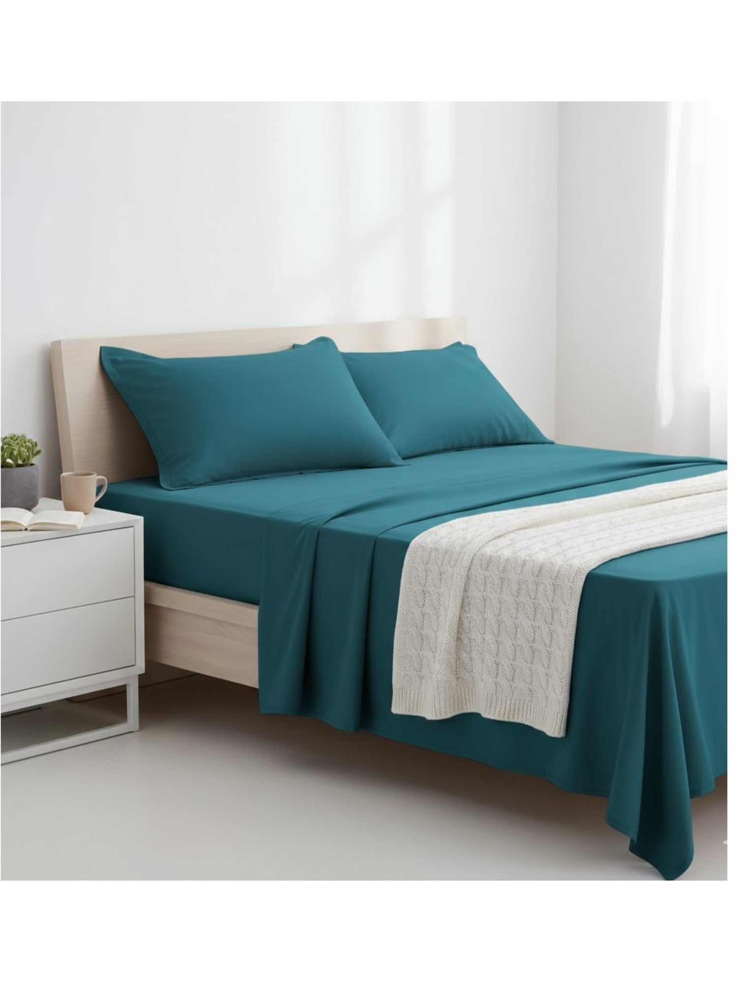 Drap plat en coton contemporain - Bleu canard