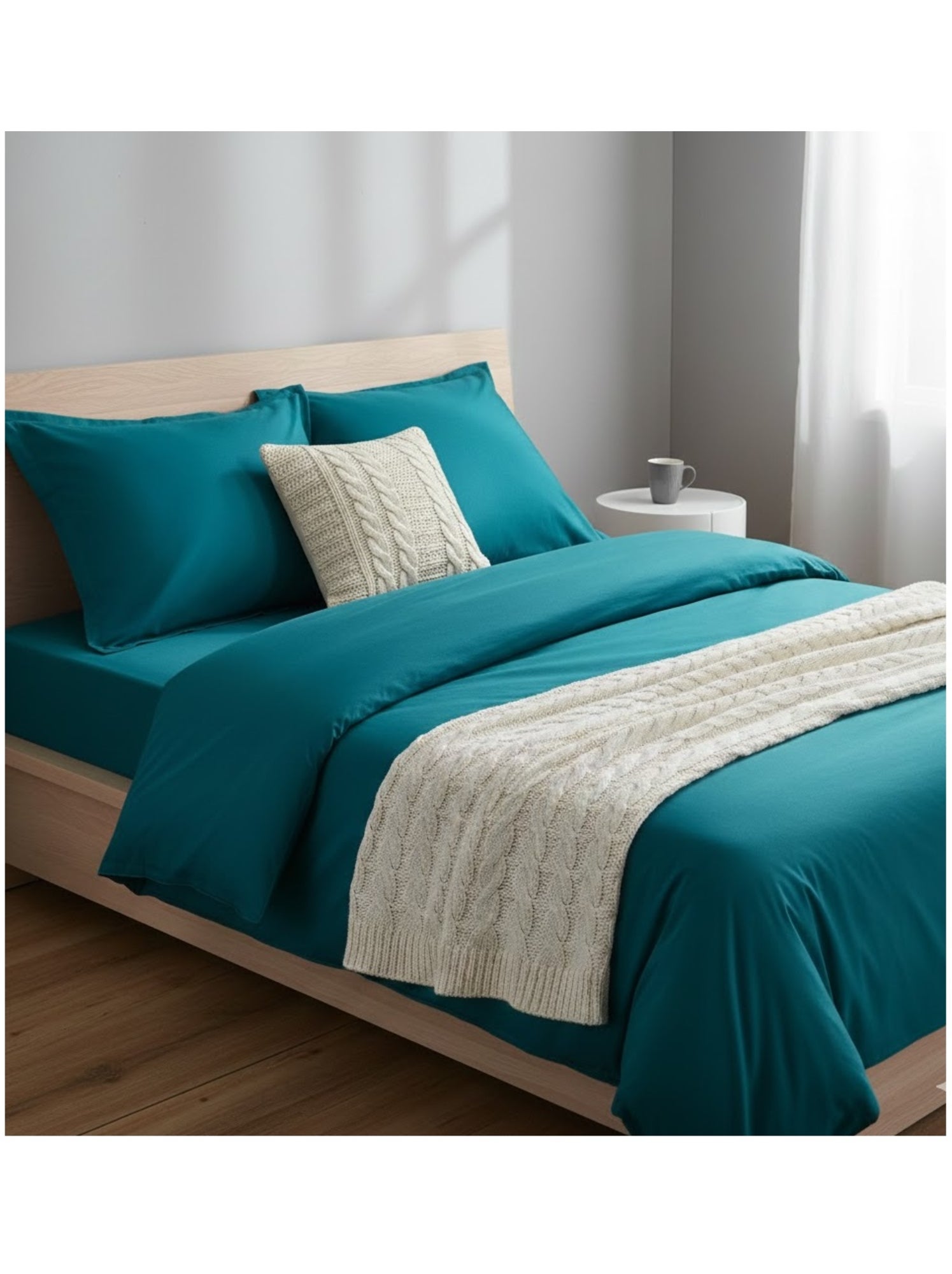 Drap plat en coton contemporain - Bleu canard