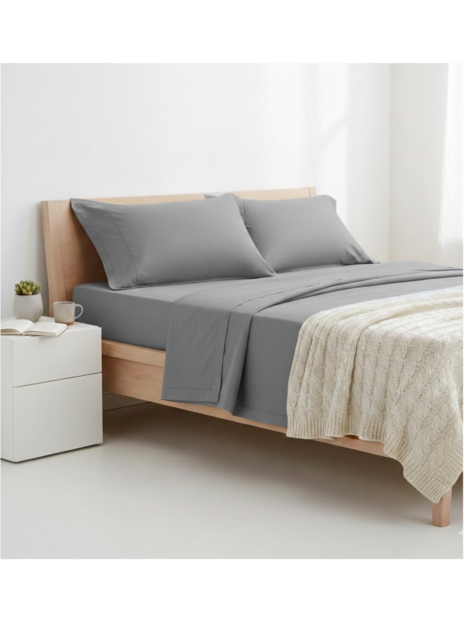Drap plat en coton contemporain - Gris clair