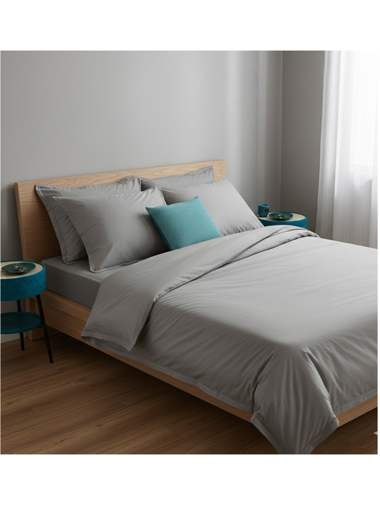 Drap plat en coton contemporain - Gris clair