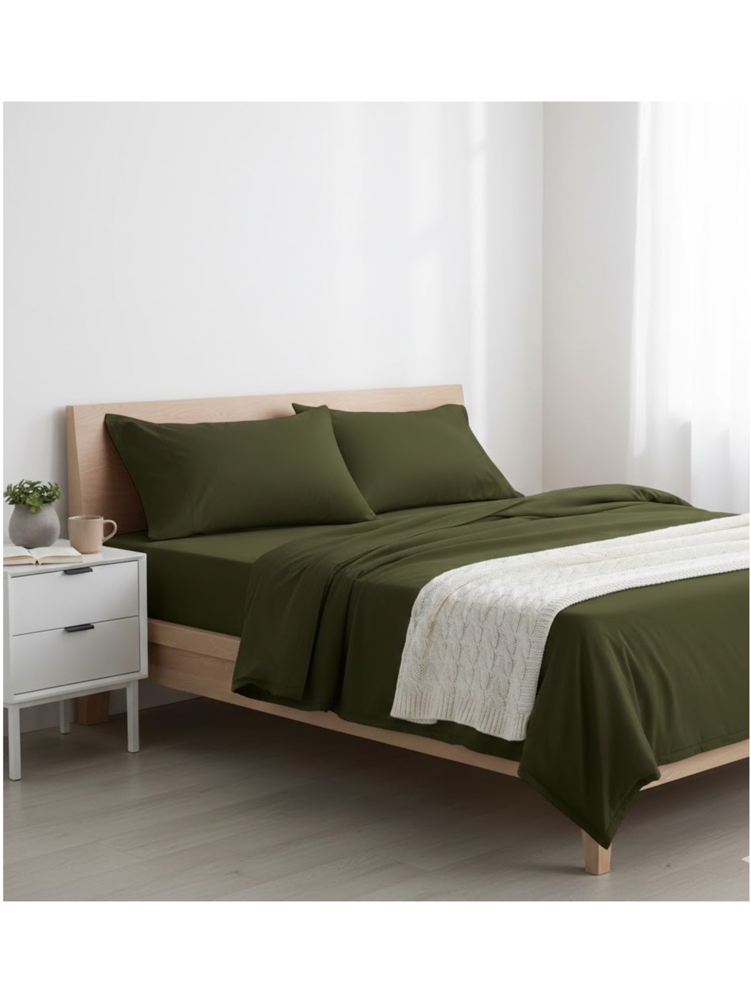 Drap plat en coton contemporain - Kaki