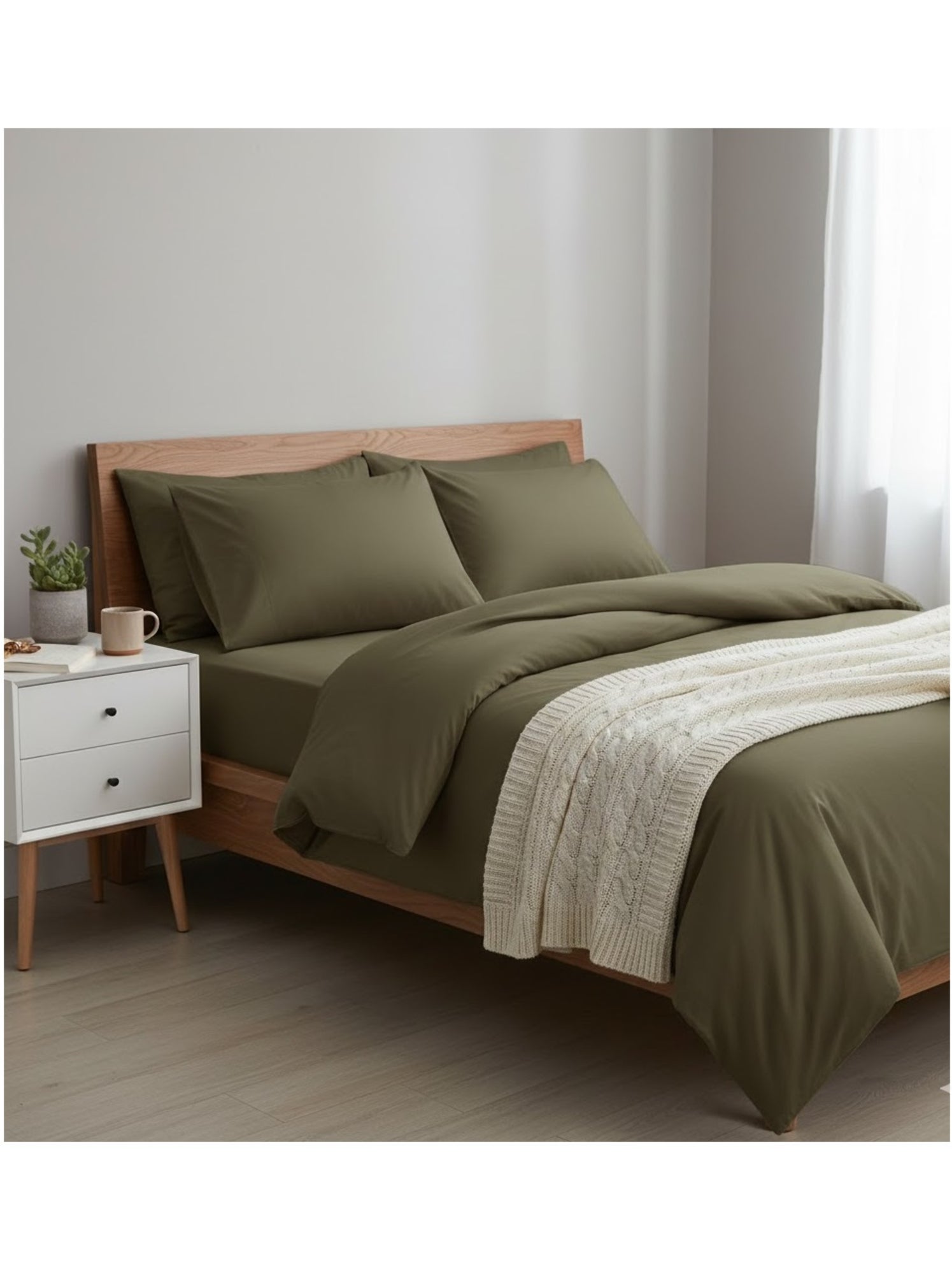 Drap plat en coton contemporain - Kaki