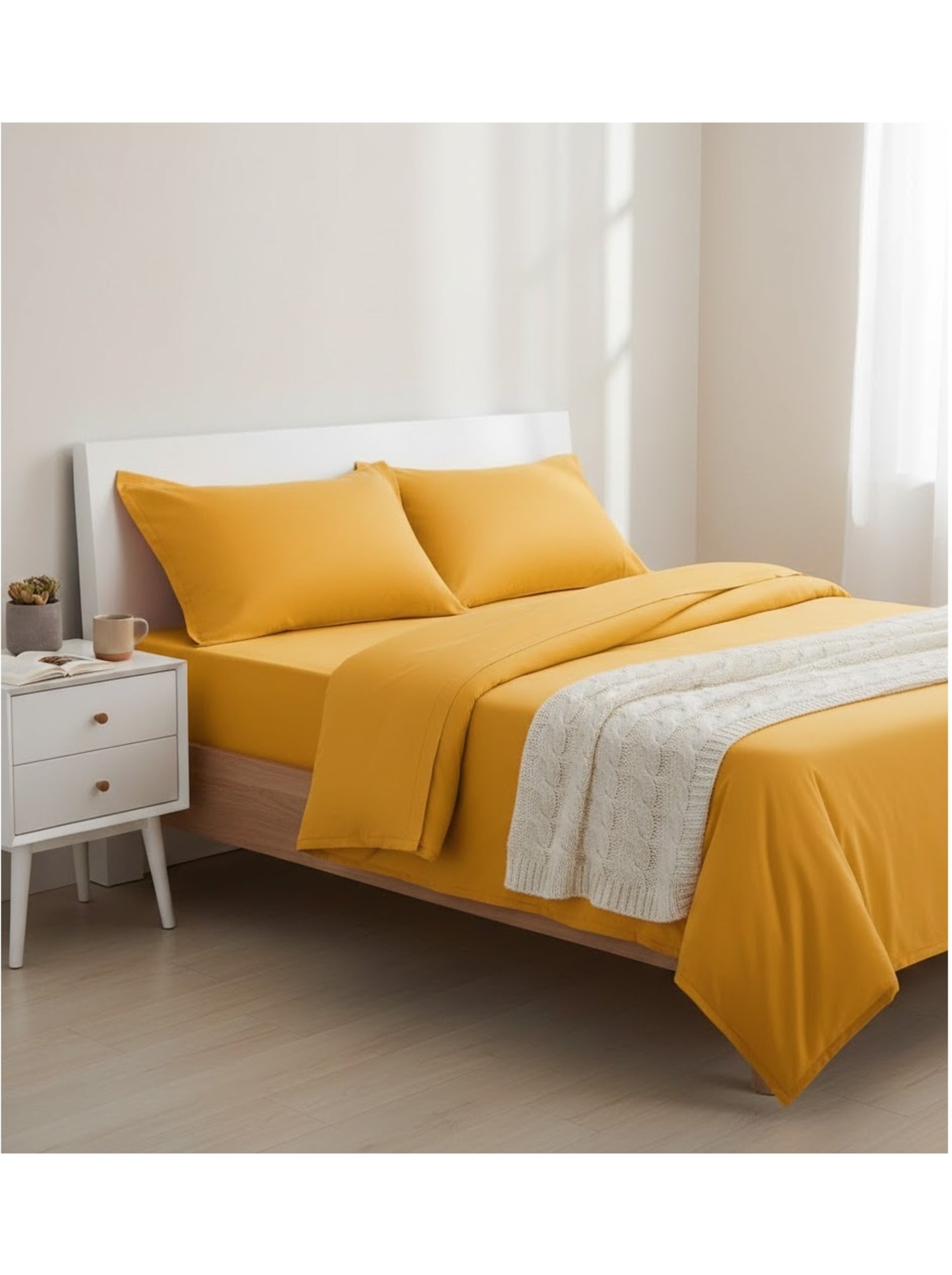 Drap plat en coton contemporain - Ocre