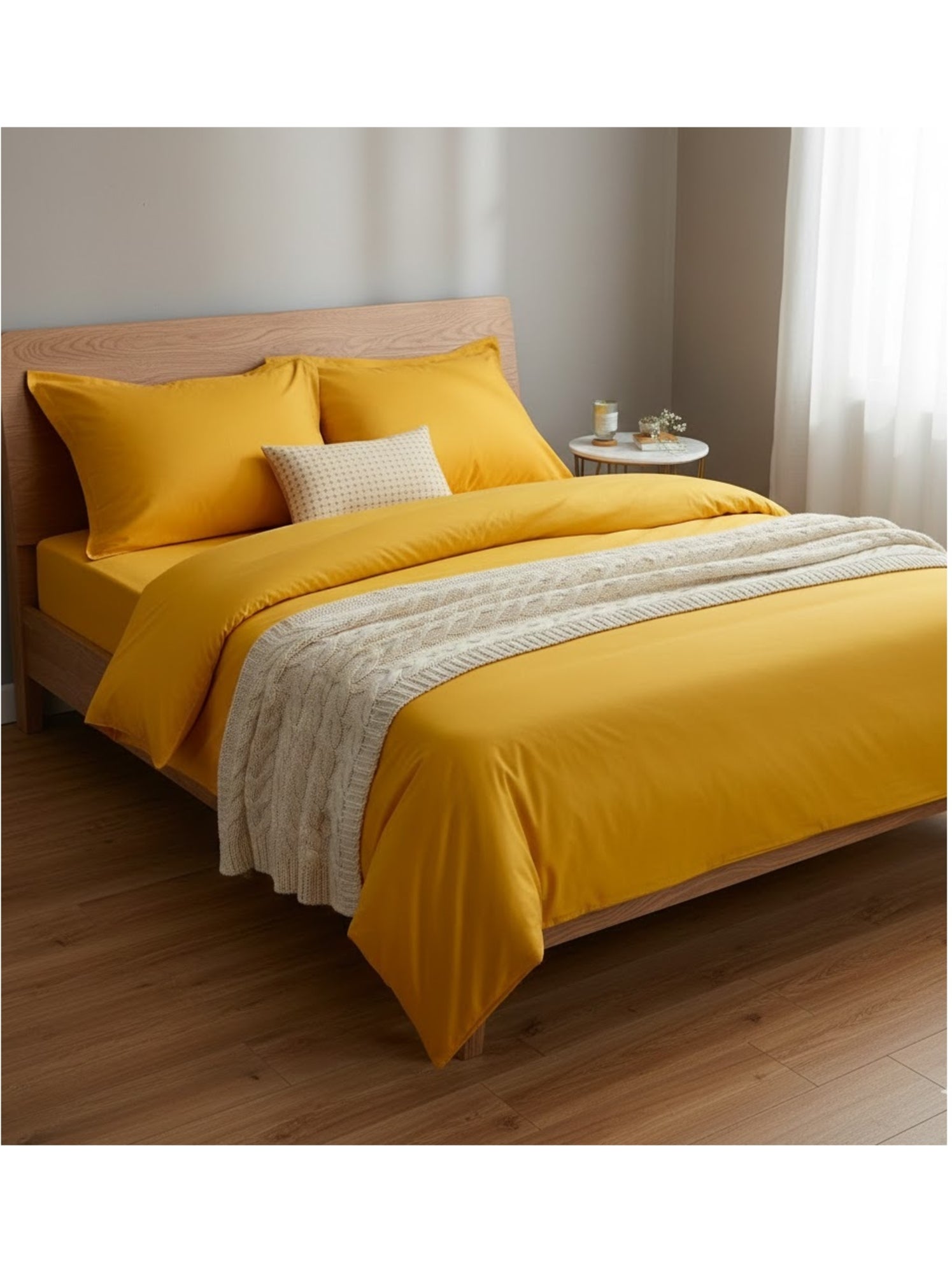 Drap plat en coton contemporain - Ocre