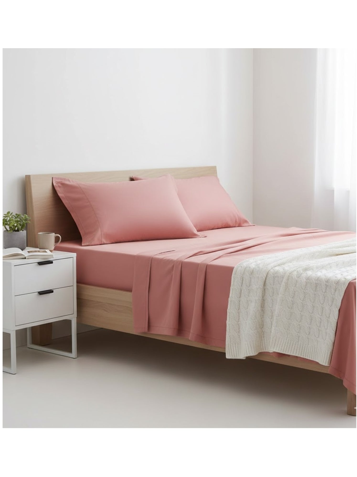 Drap plat en coton contemporain - Rose