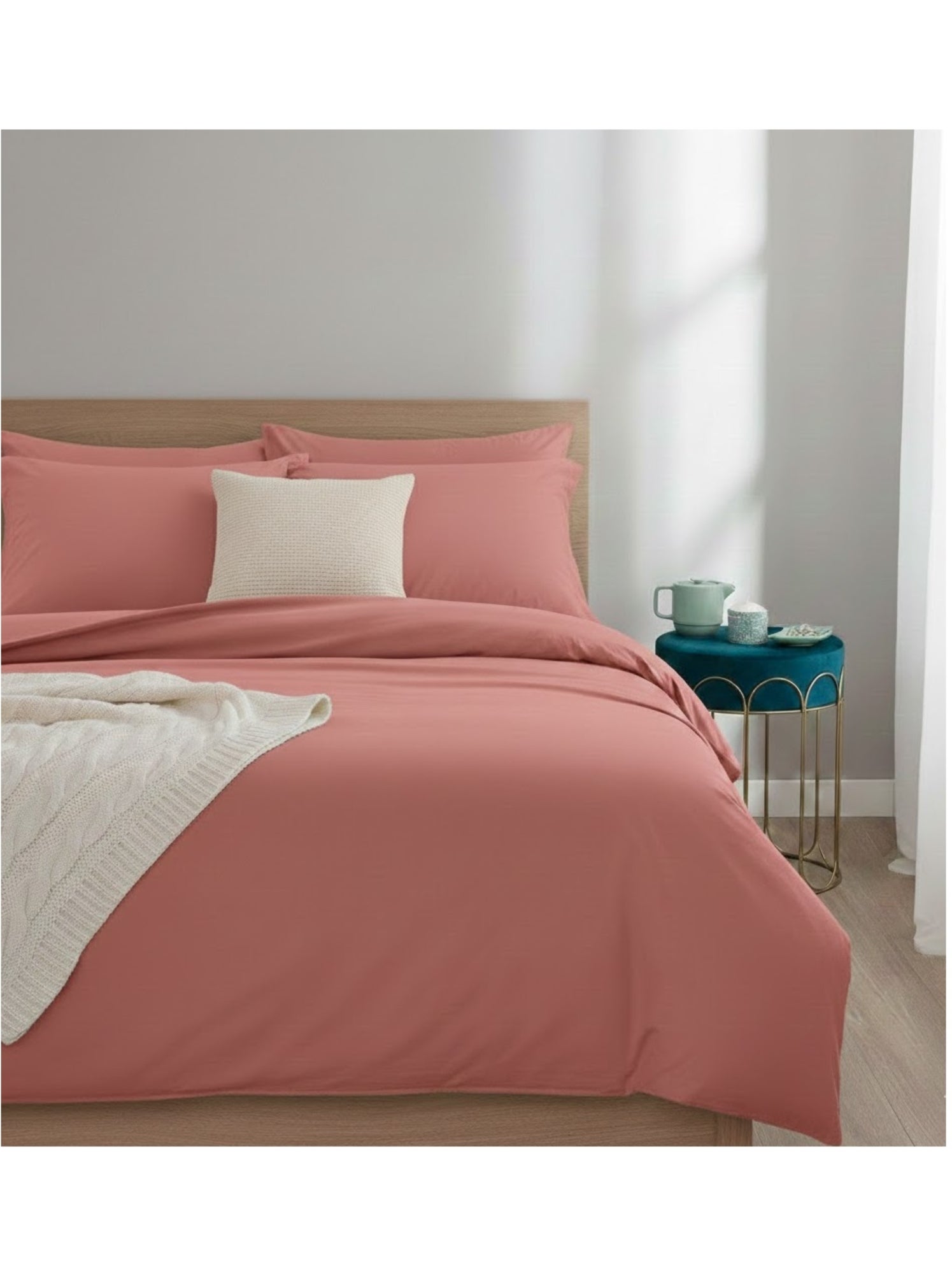 Drap plat en coton contemporain - Rose