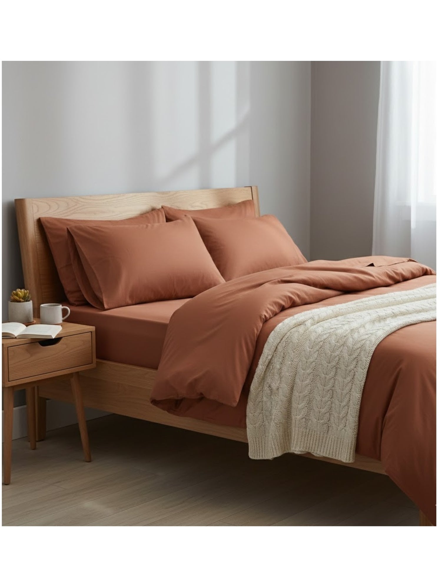Drap plat en coton contemporain - Terracotta