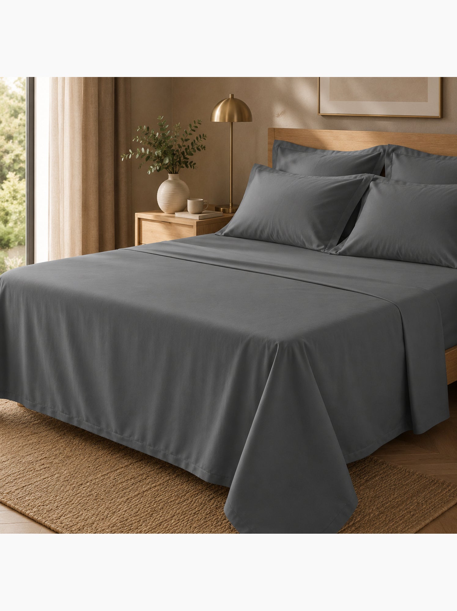 Drap plat percale – pur coton peigné longues fibres 80 fils/cm² - Ardoise