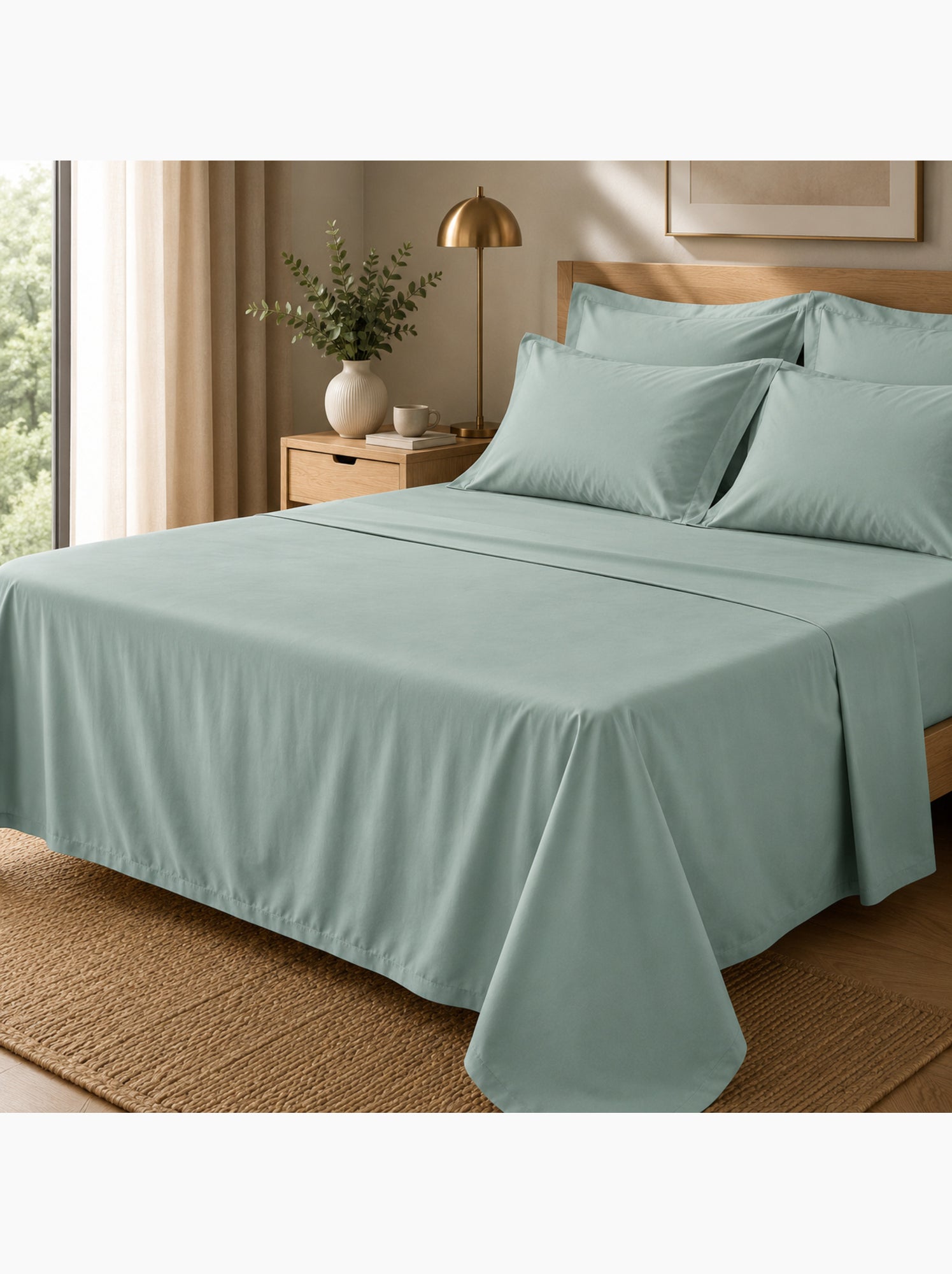 Drap plat percale – pur coton peigné longues fibres 80 fils/cm² - Bleu céladon