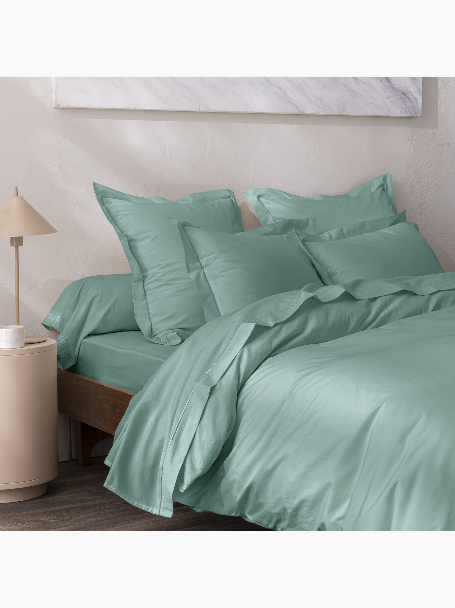 Drap plat percale – pur coton peigné longues fibres 80 fils/cm² - Bleu céladon