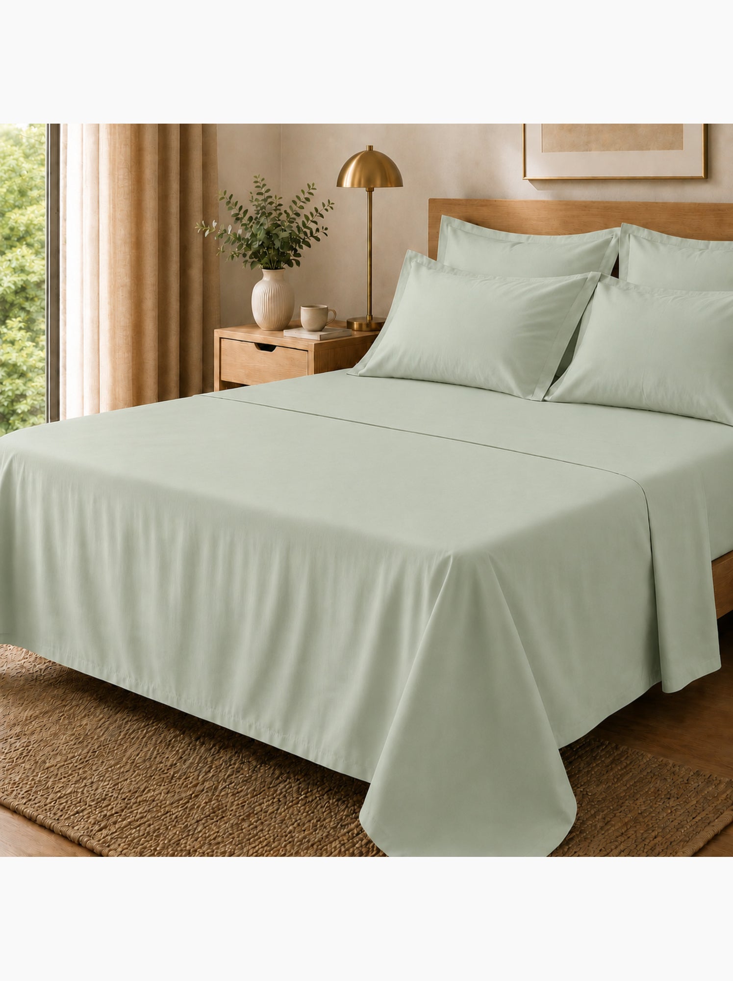 Drap plat percale – pur coton peigné longues fibres 80 fils/cm² - Vert d'eau
