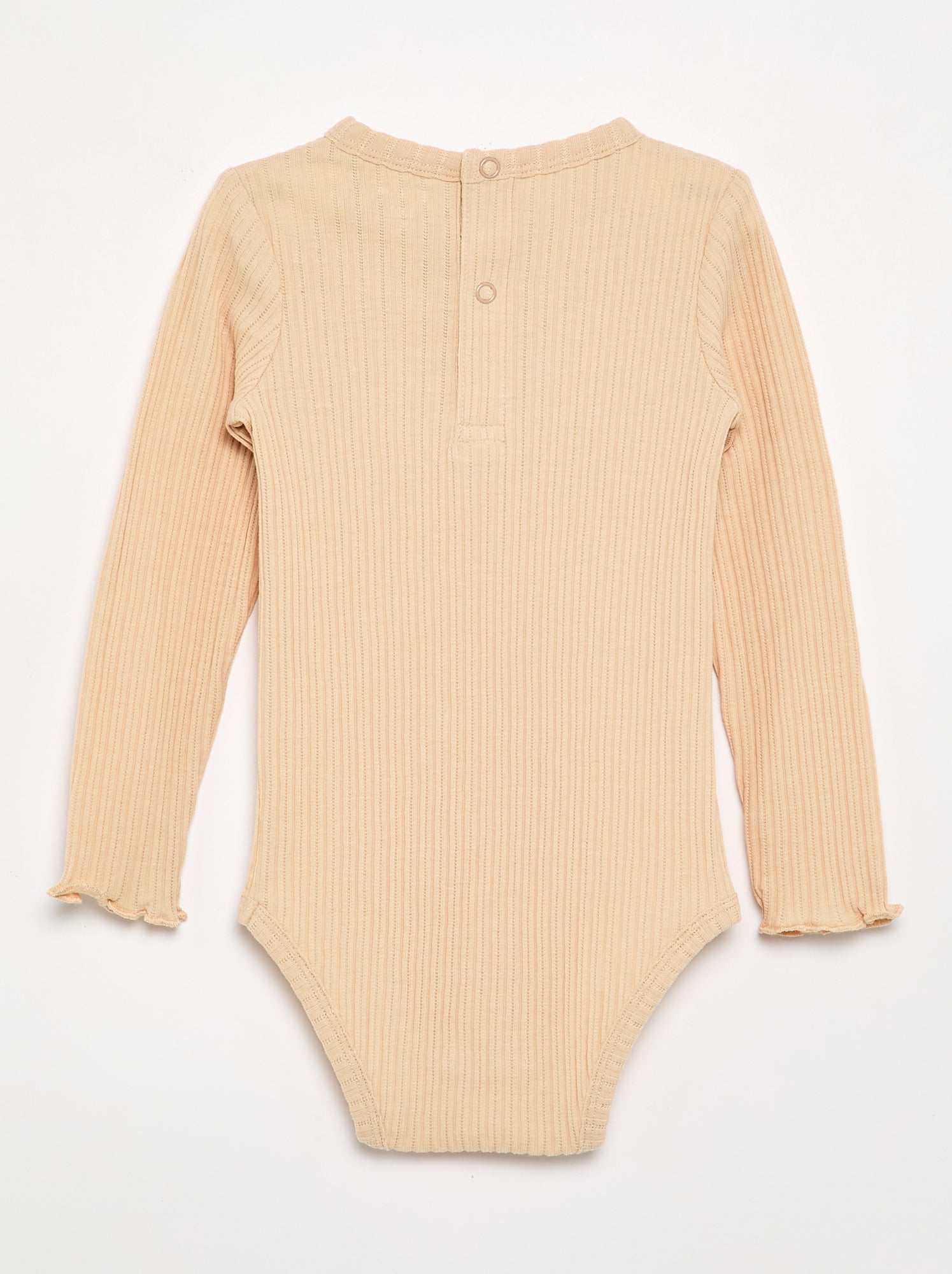 Body en maille côtelée avec broderie anglaise - Beige