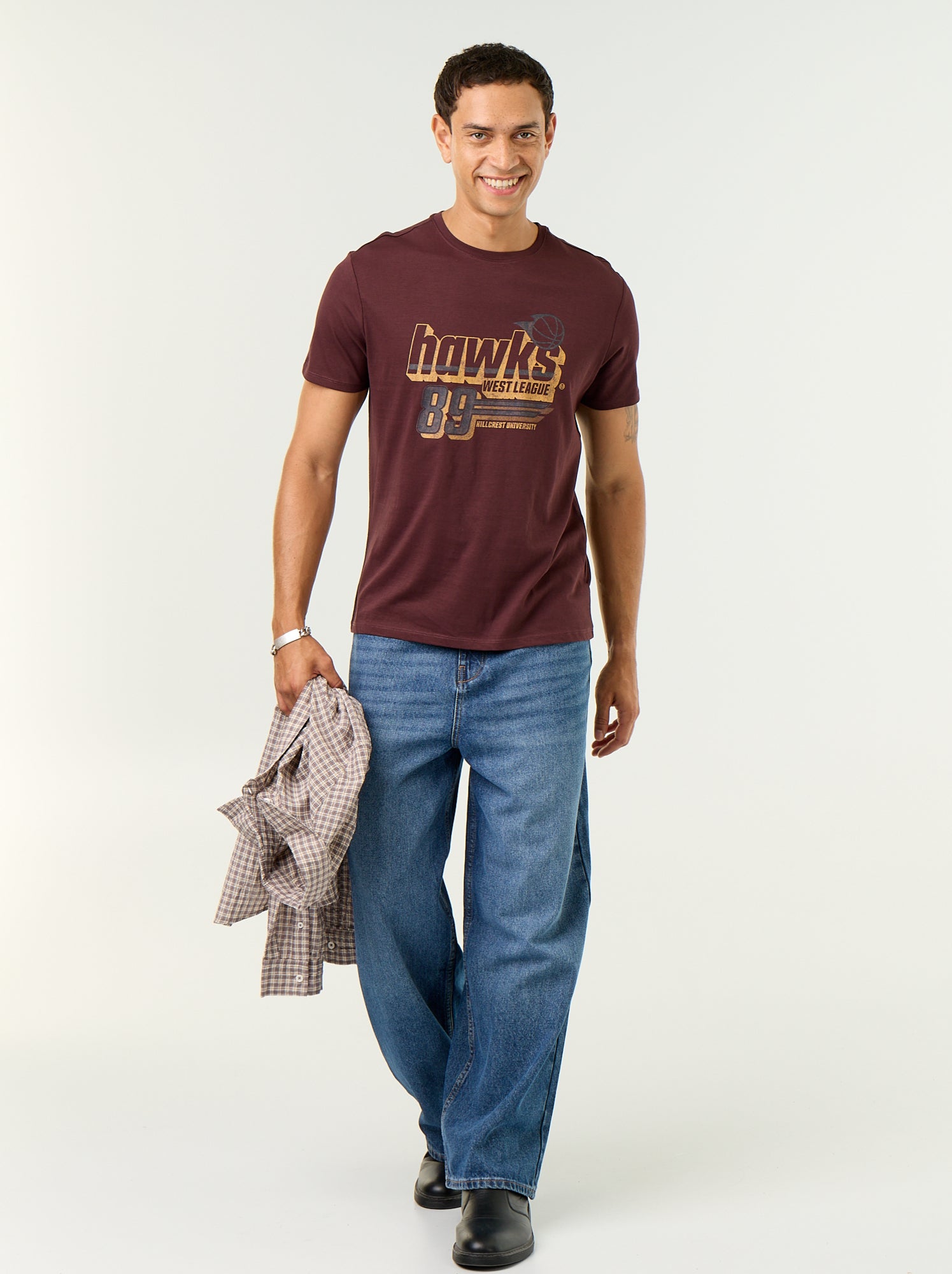 T-shirt imprimé fantaisie à manches courtes - Marron (FUT19_13)
