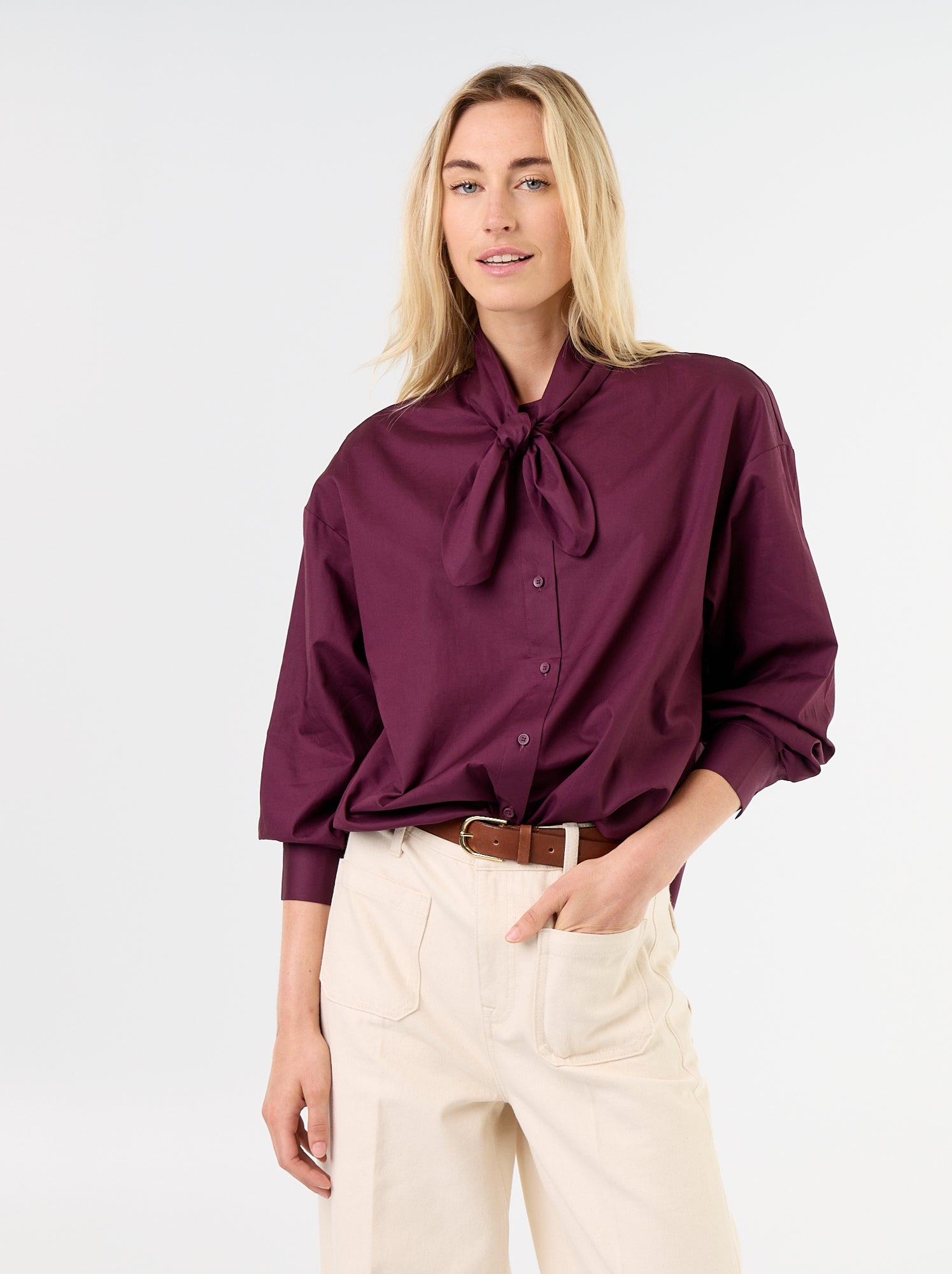 Chemise ample à manches longues et col lavallière - Rose (GHM63_2)