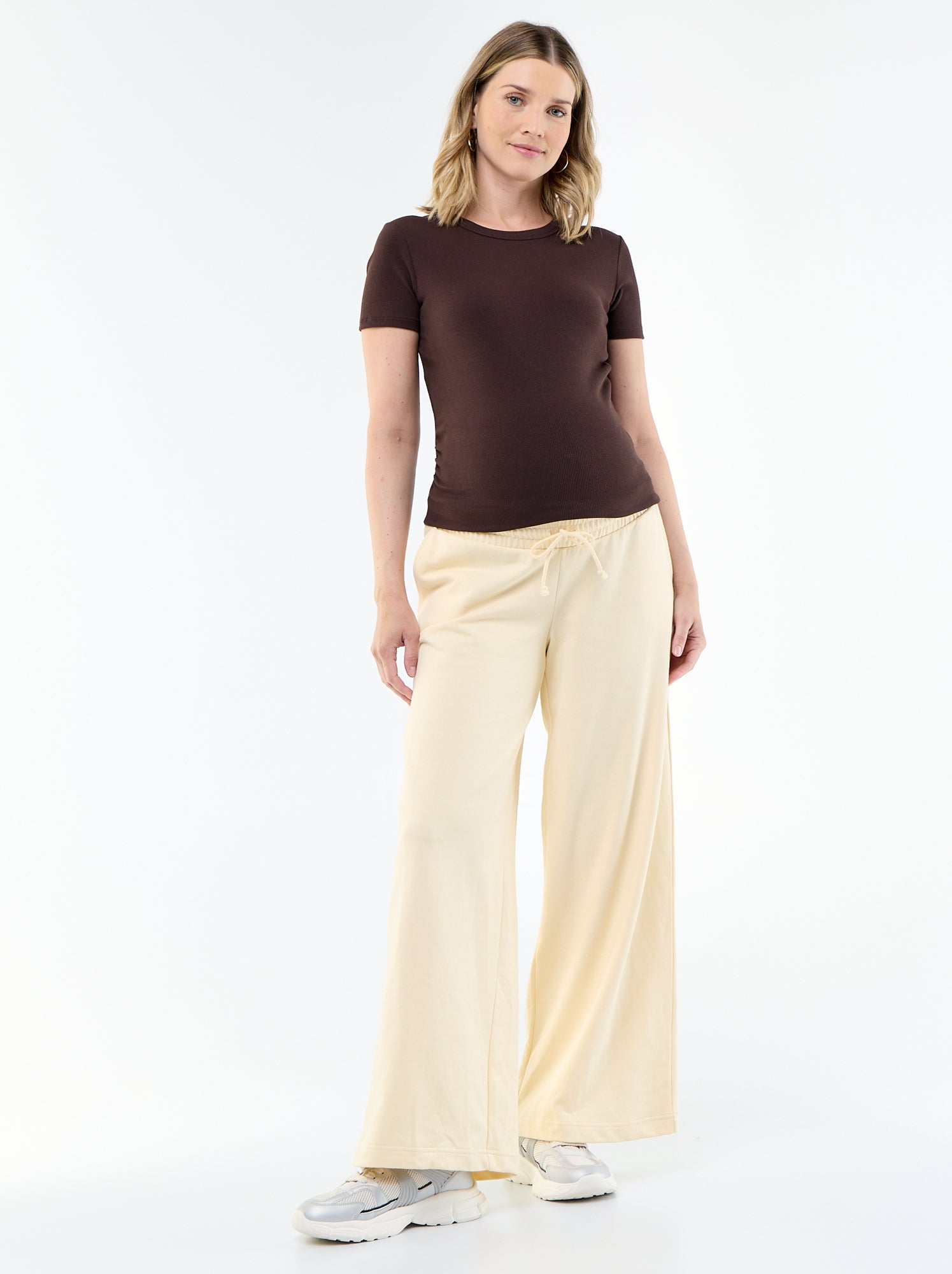 Jogging de maternité wide leg en french terry - Jaune clair