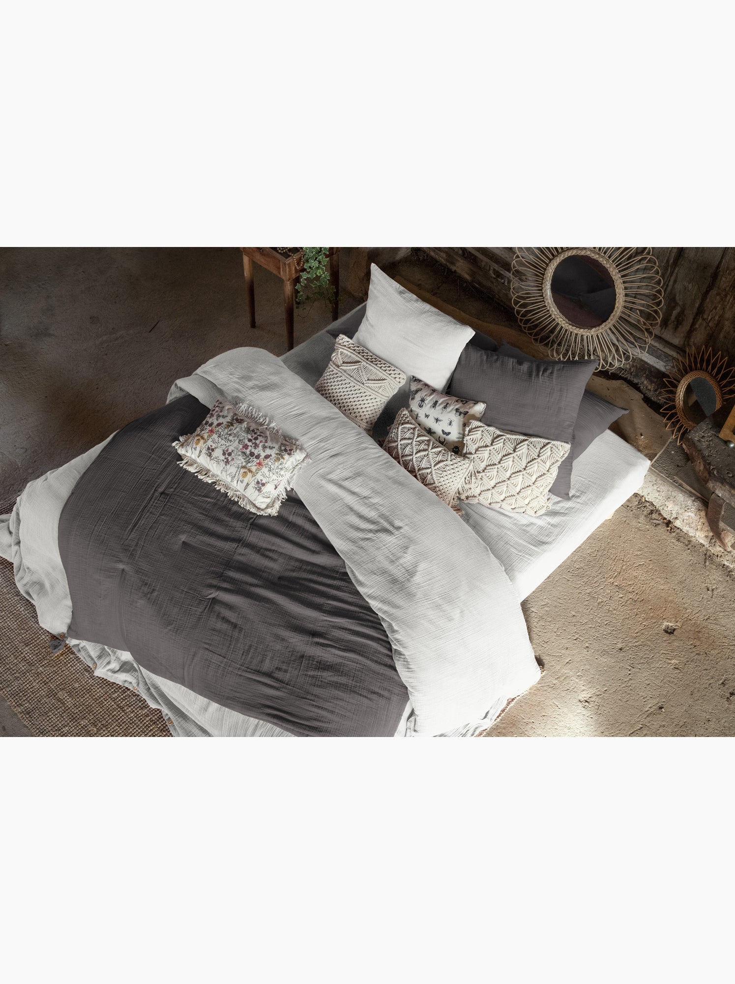 Édredon – double gaze de coton 125 gr/m² – ultra doux - gaïa - Gris Granit