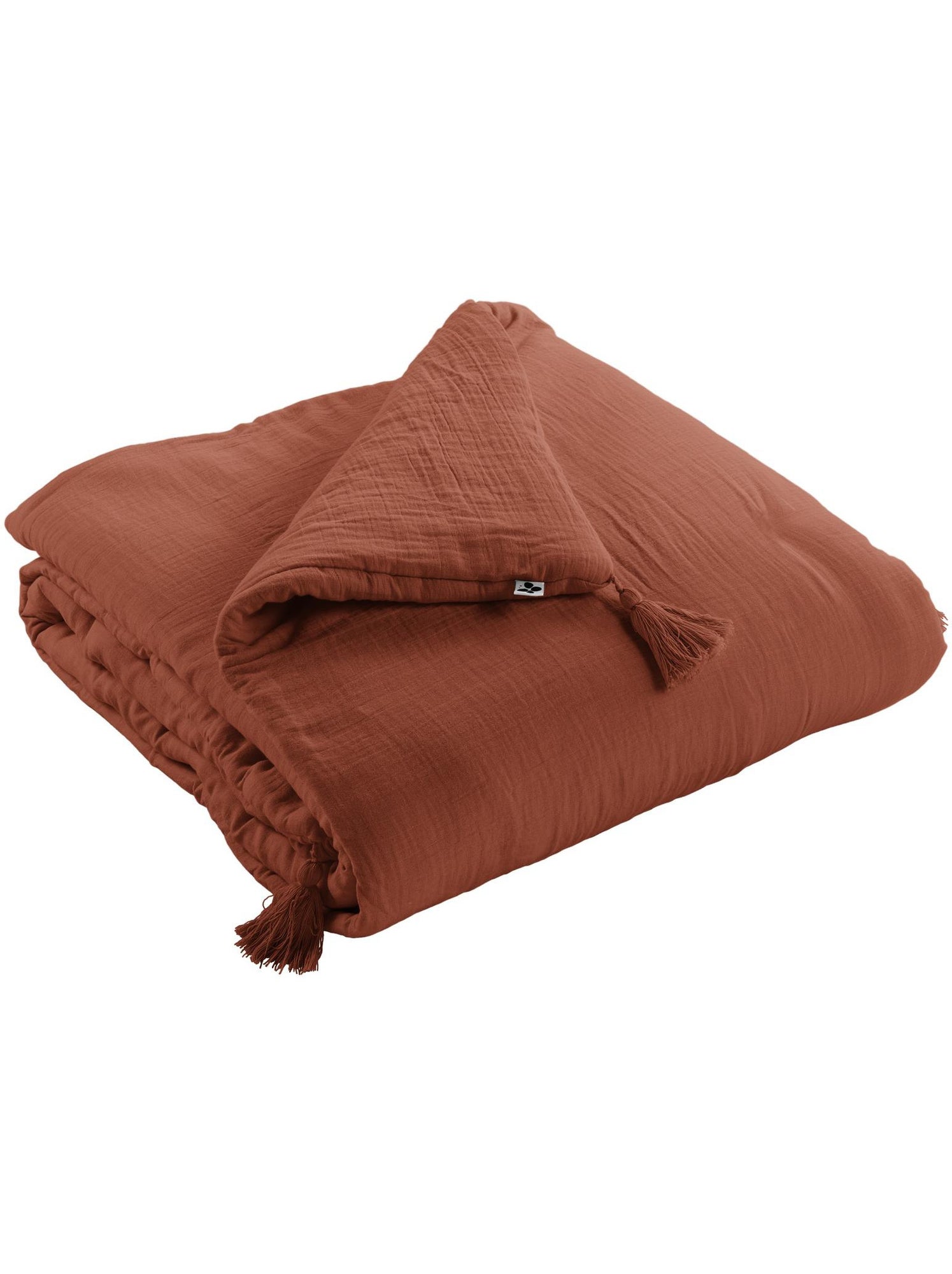 Bout de lit – double gaze de coton unie - finition pompon - gaïa - Terracotta