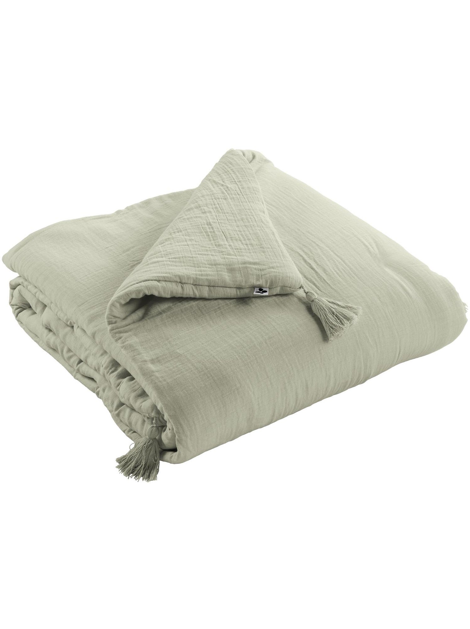 Bout de lit – double gaze de coton unie - finition pompon - gaïa - Vert d'eau