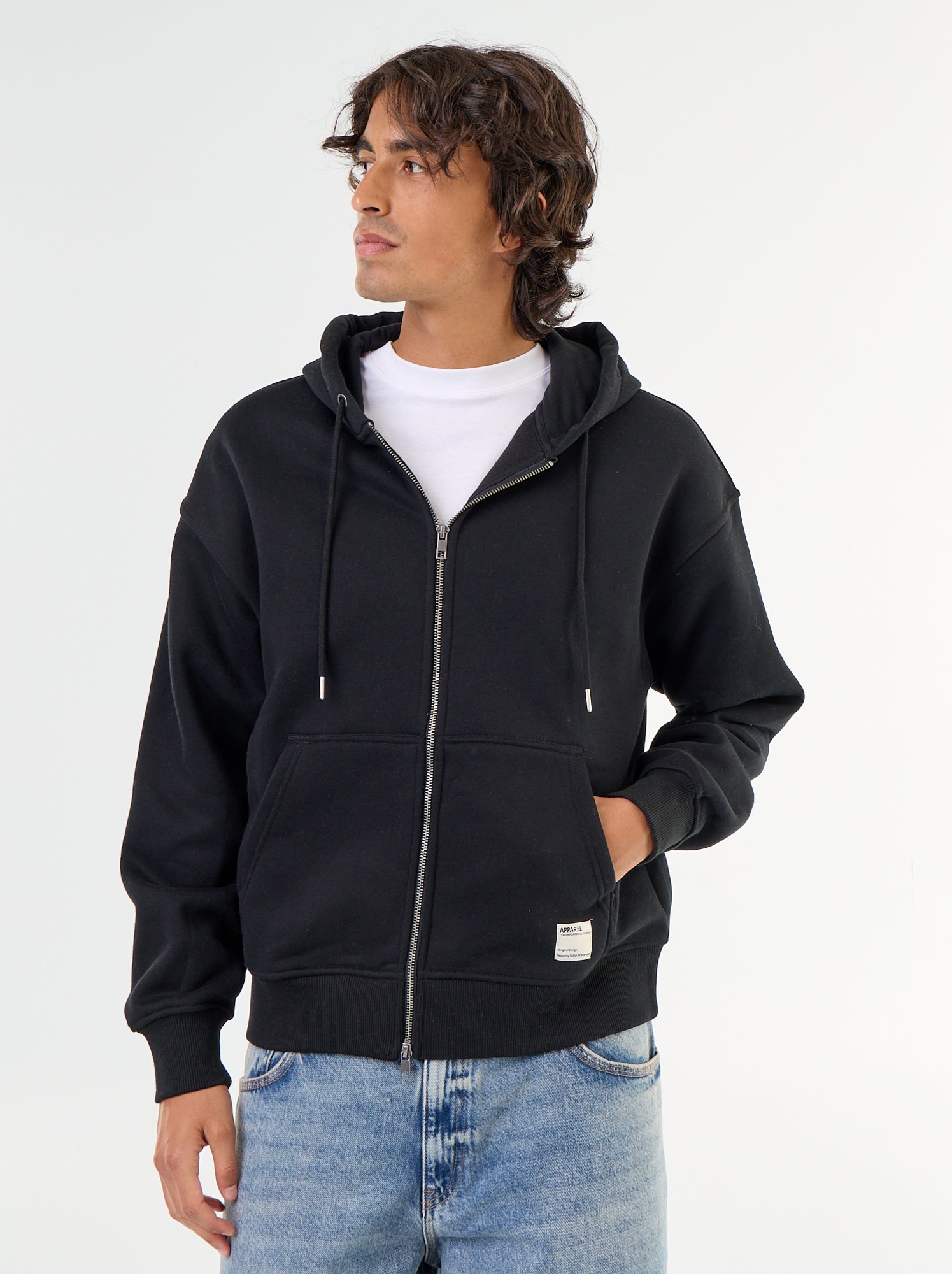 sweat à capuche zippée uni - Noir